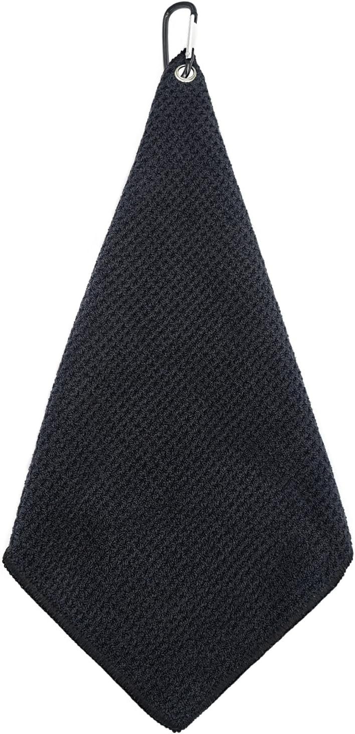 Quacc Premium Golf Towel with Carabiner Clip Absorbent Microfiber Waffle Pattern Golf Towel for Cleaning Golf Ball Club Putter Iron for Golf Bag Trolly Belt Loop (Black)