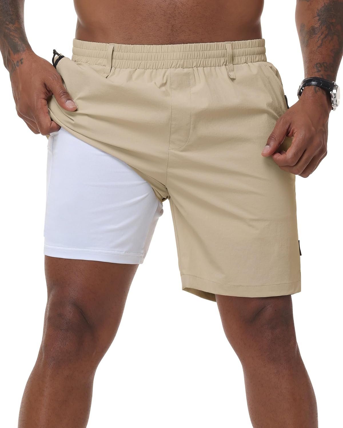 ZKMAN Men’s 2 in 1 Hybrid Casual Shorts, Built-in Ultra Comfort Liner, Lightweight Stretch Golf Beach Daily Active Wear