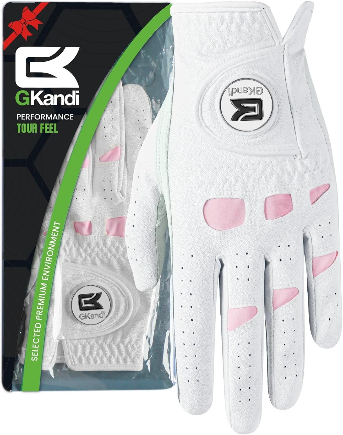 Women Golf Gloves Premium Leather with Magnetic Ball Marker Left Right Hand 1 Pack, Extra Grip for Ladies Comfortable Durable Size Small Medium Large