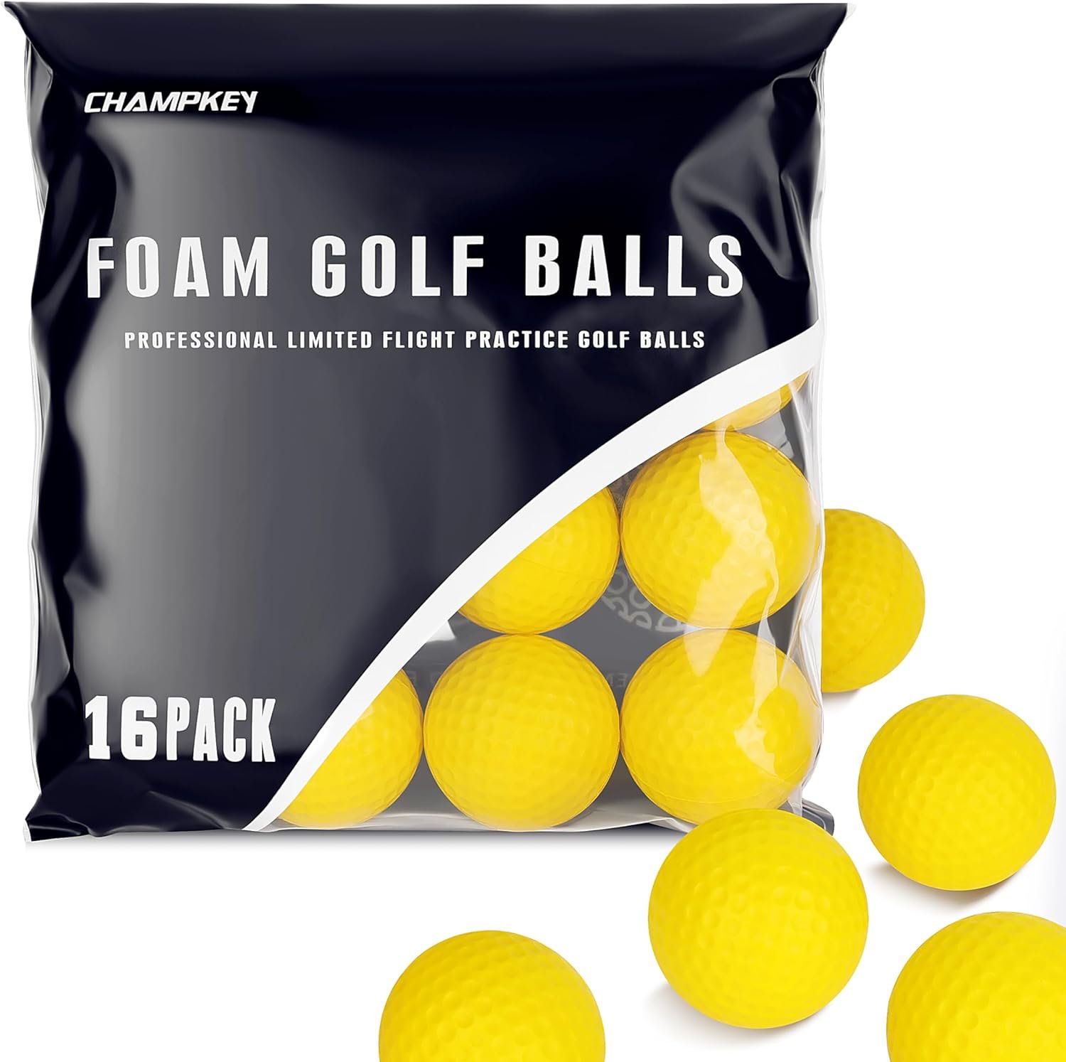 CHAMPKEY Practice Foam Golf Balls – 16 or 32 Pack | Limited Flight, True Spin and Feel Training Balls