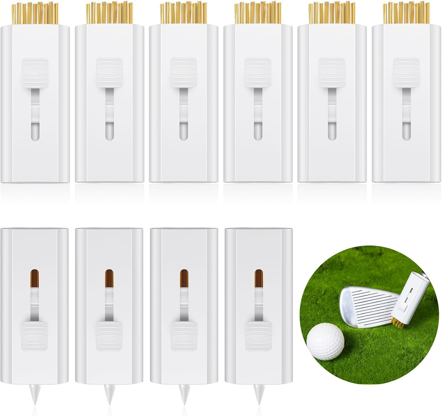 Bokon 10 Pcs Retractable Golf Club Brush Fathers Day Gifts Cleaner Brush Groove Portable Double Side Golf Club Groove Cleaner Mini Tool for Dad Golfer Golfing Cleaning Accessories Gifts