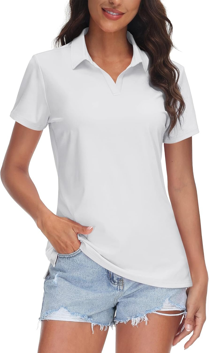 TACVASEN Women’s V-Neck Polo Shirts UPF 50+ Short Sleeve Sun Protection Quick Dry Golf Polos Collared Shirt
