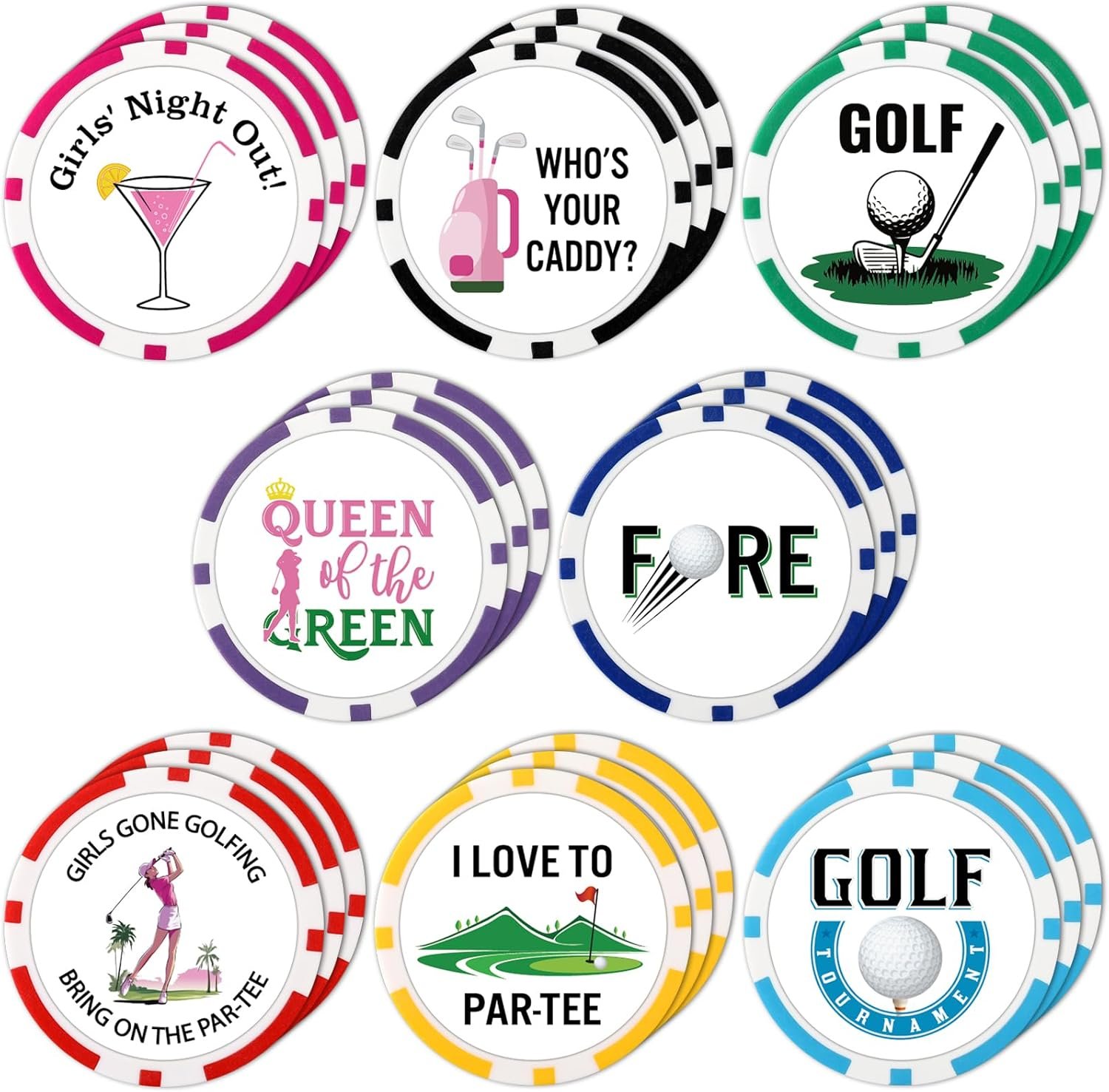Sosation 24 Pcs Personalized Golf Ball Marker Funny Poker Chip Ball Marker Set 1.57 Inches Poker Chip Christmas Gifts Collection for Men Womens Golf Accessories, 8 Styles