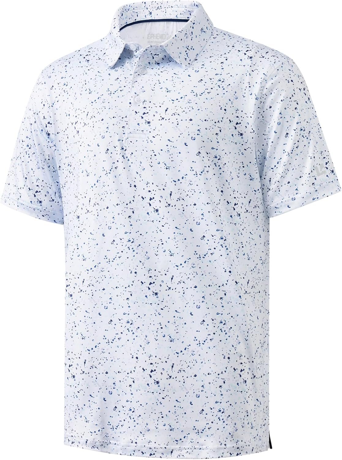 Golf Shirts for Men Dry Fit Performance Short Sleeve Print Moisture Wicking Polo Shirt