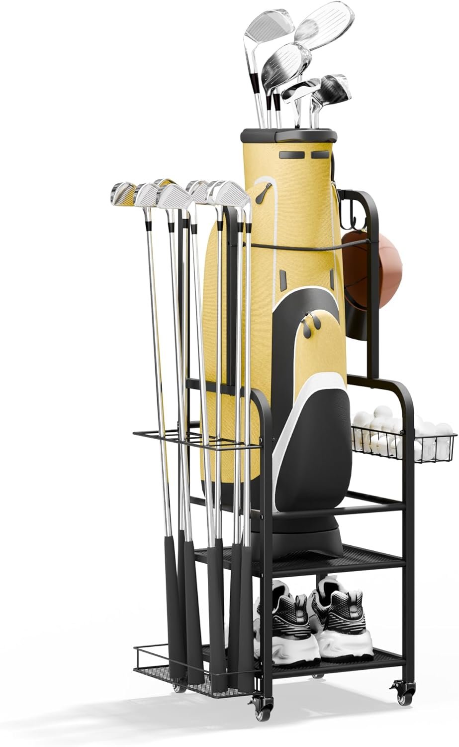 niffgaff Golf Bag Organizer Golfing Storage Stand for Garage Golf Bags Golfing Rack with Wheels Black