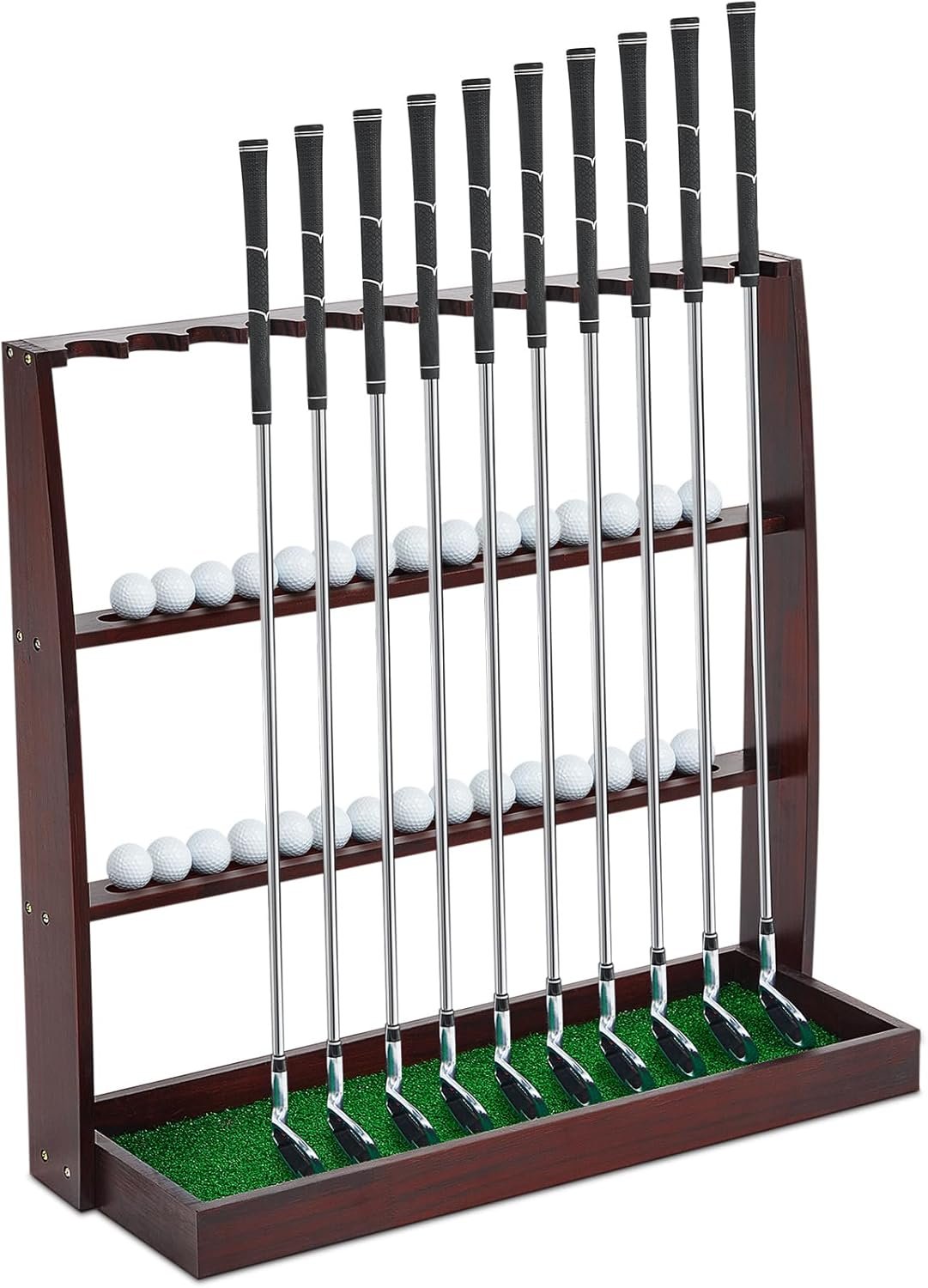 Lenwen Golf Putter Stand Wooden Display Rack Golf Club Holder Stand Floor Display Rack Club Organizer for Storage Sports Indoor Home Office Simulator