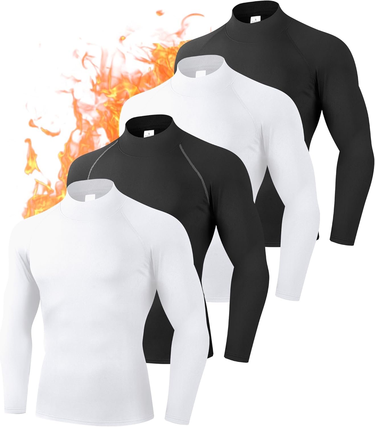 4 Pack Thermal Mock Turtleneck Compression Shirts Men Long Sleeve Fleece Lined Base Layer Undershirt for Winter