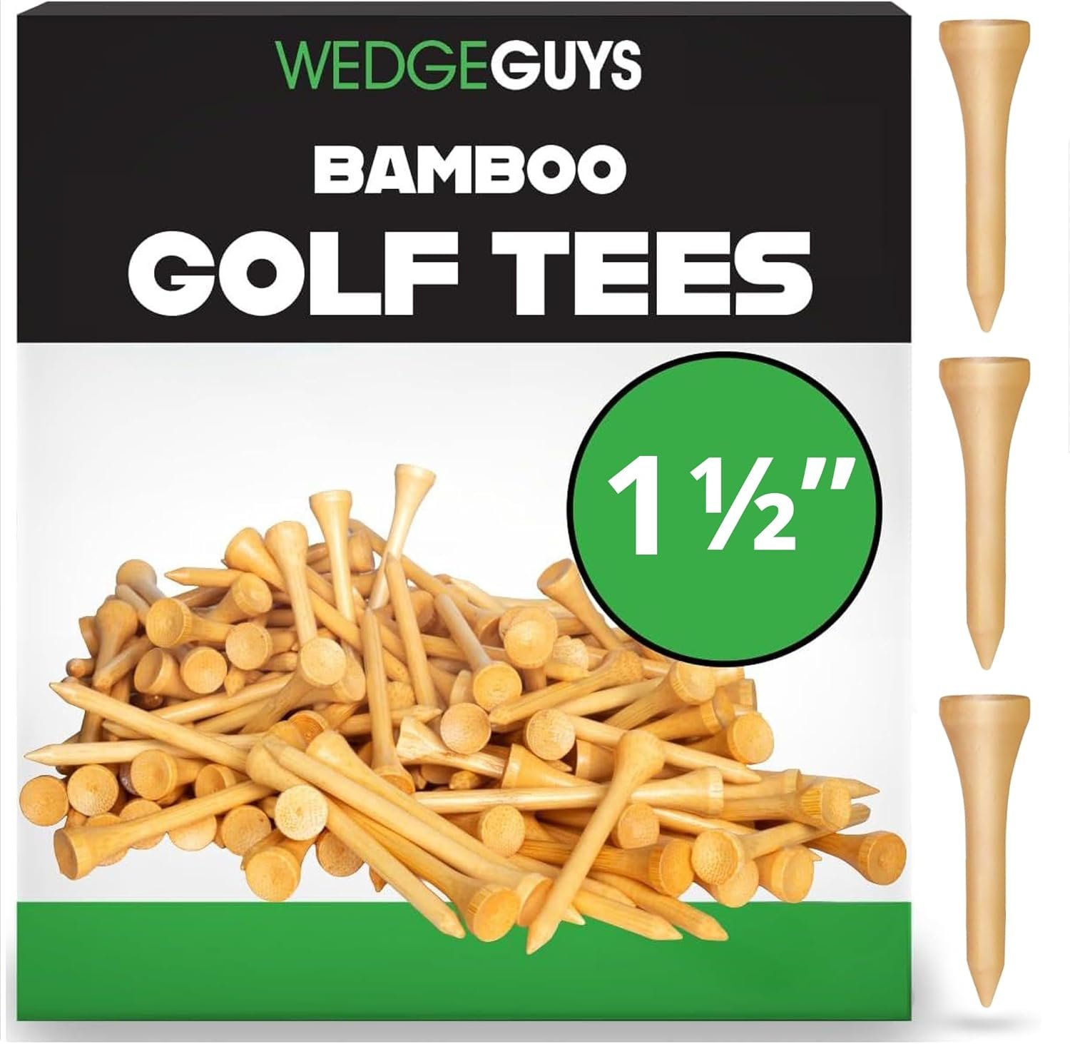 Wedge Guys Bamboo Golf Tees 1-1/2″ | 100 pcs. | Extra Durable & Stronger Than Wood Tees | Biodegradable & Less Friction | PGA Professional Approved, Golf Tees Bulk Bag