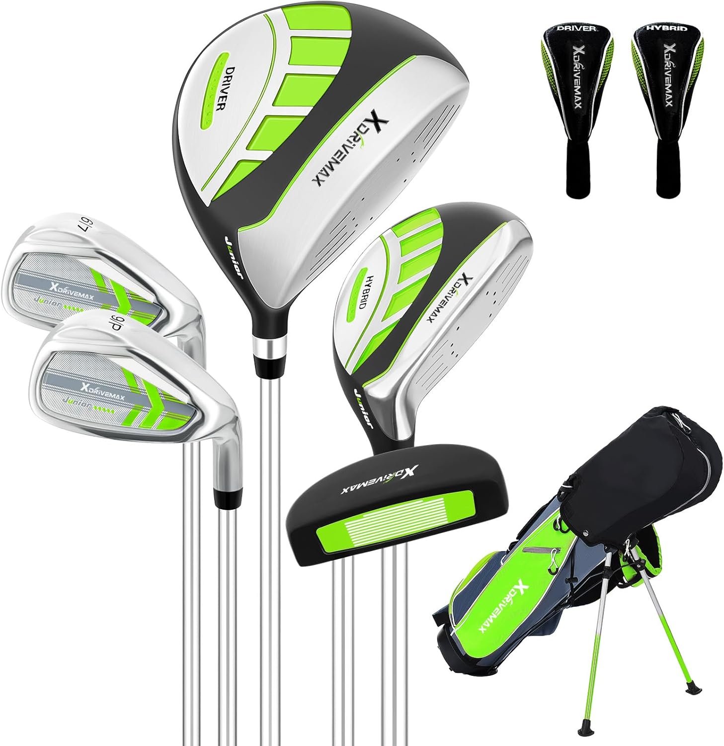 XDriveMax Junior Golf Club Set for Kids Ages 4-12, 5-6 Piece Right Hand Set with Stand Bag