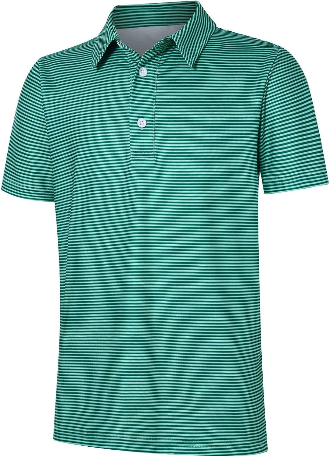 Boys Performance Polo Dry Fit Short Sleeve Golf Stripe Shirt for Active Casual Size 5-14