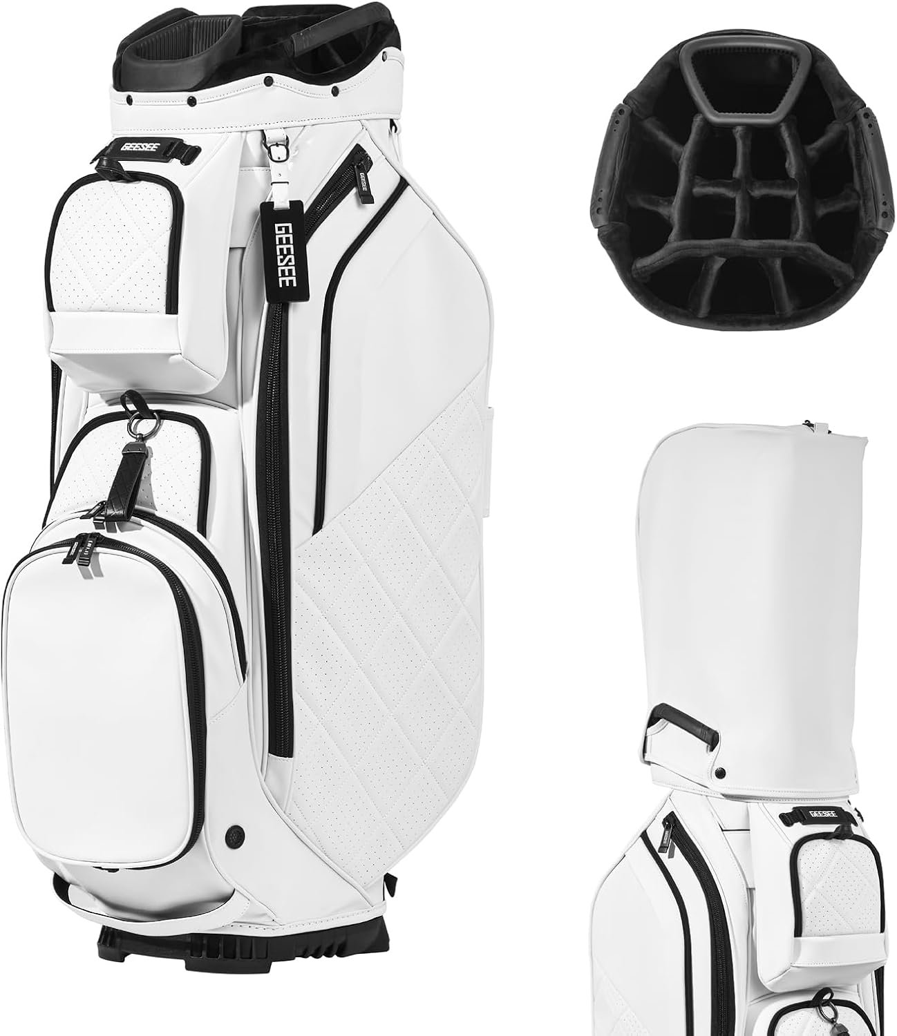 14 Way Golf Cart Bag with Premium PU Leather, Lightweight Golf Bag for Men and Women, Multiple Pockets with Magnetic Pocket, Includes Rain Cover, Golf Club Organizer