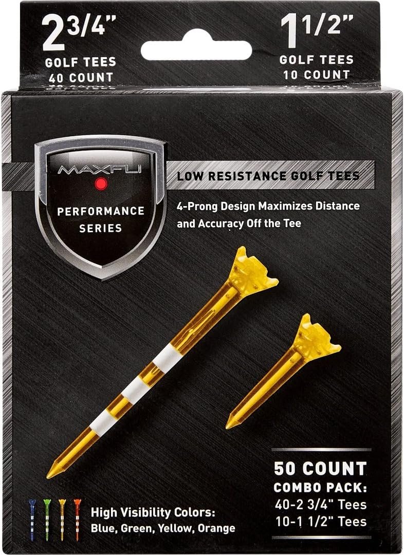 Maxfli Performance Series Low Resistance 2 3/4” & 1 1/2” Assorted Golf Tees – 50 Pack