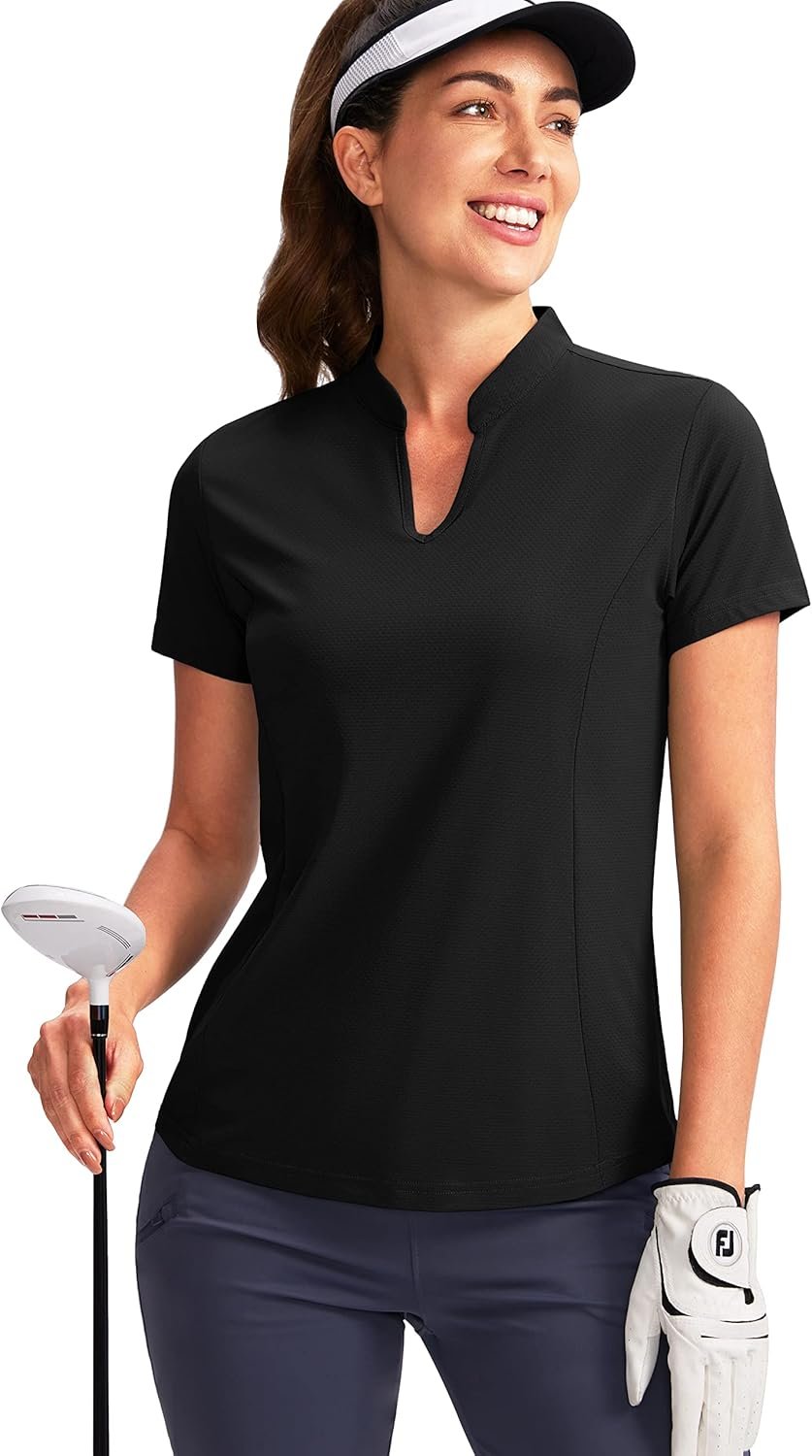 Obla Women’s Golf Polo Shirt V-Neck Short Sleeve Collarless Quick Dry Tennis Running T Shirt Golf Tops for Women