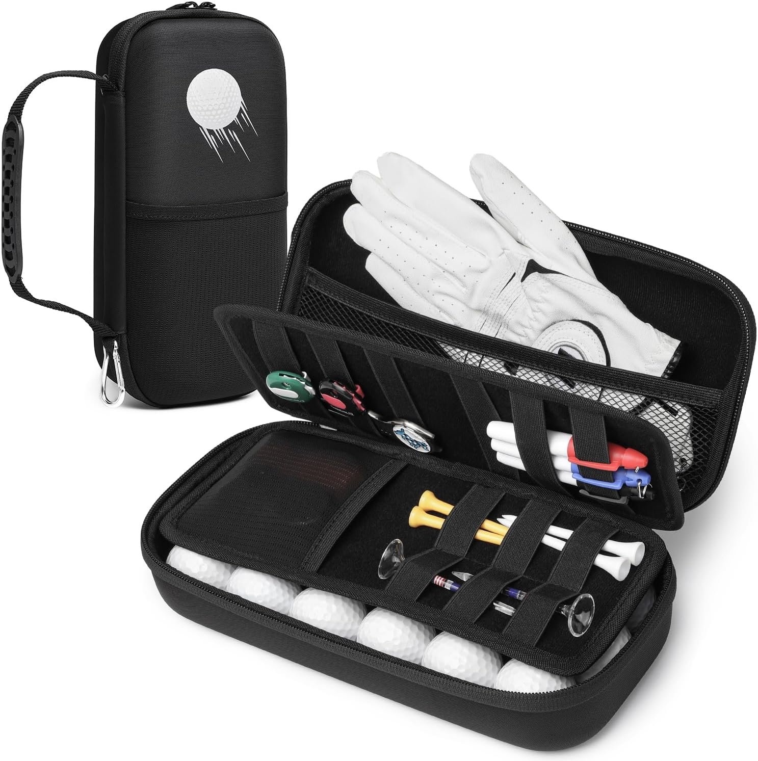 Golf Glove Holder Case with Glove Shaper – Protective Hard Shell Golf Accessories Case Bag with 2 Dividers Fits Balls, Tees, Markers – Ideal Gift