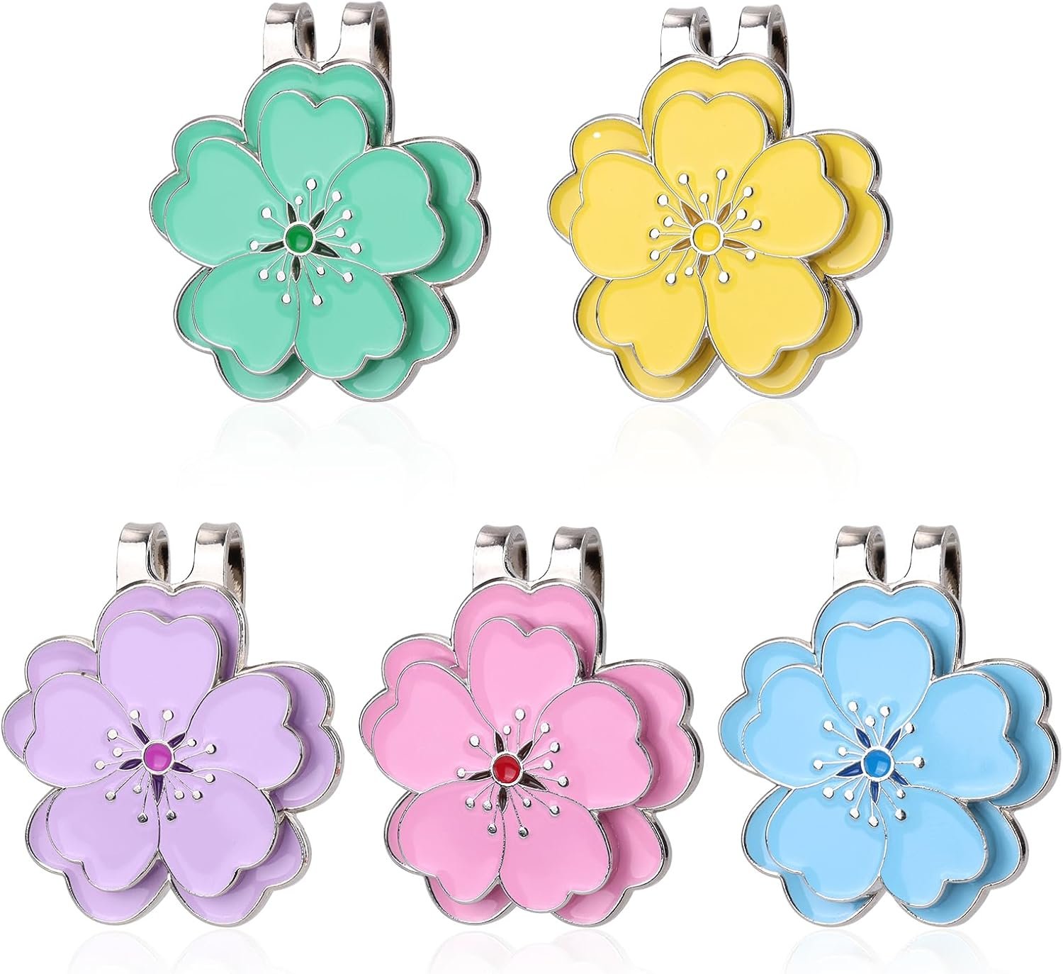 lasuroa 5pcs Magnetic Golf Ball Marker Hat Clip, Flower Shape Strong Magnet Ball Marker Clips Golf Decoration Accessories for Women Men Golfers Gloves Bag Cap (5 Colors)