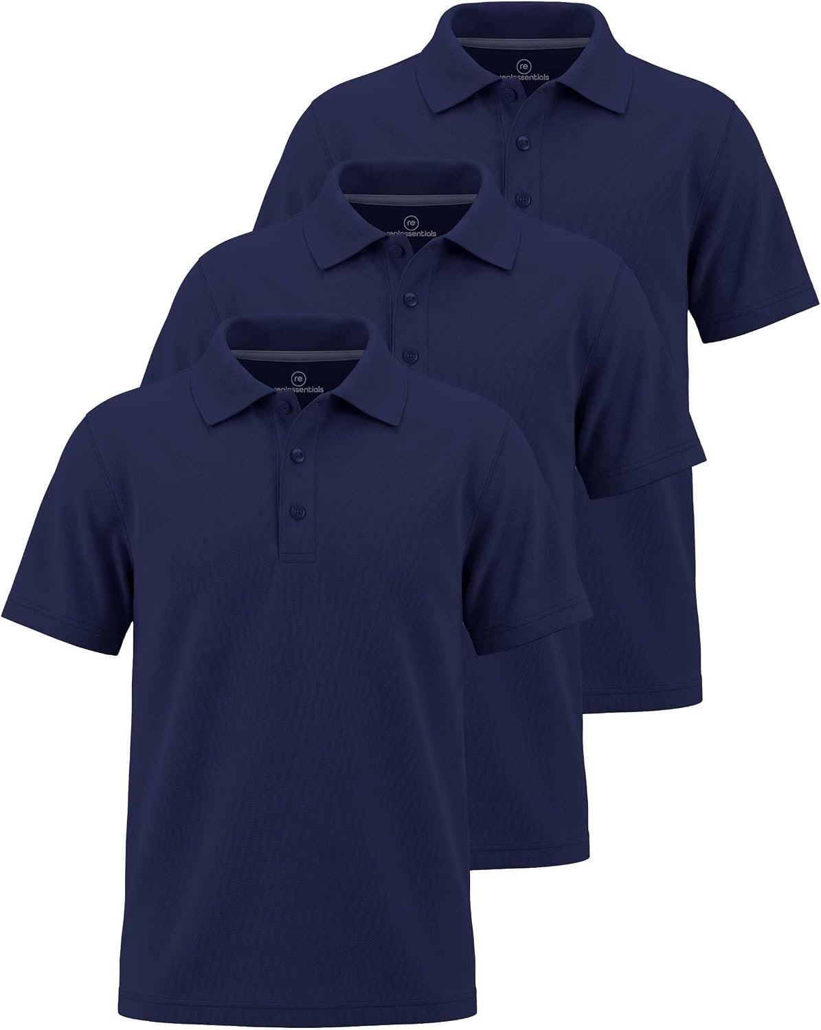 Real Essentials 3 Pack: Boy’s Short Sleeve Polo Shirt – School Uniform Active Performance Golf (Ages 4-16)