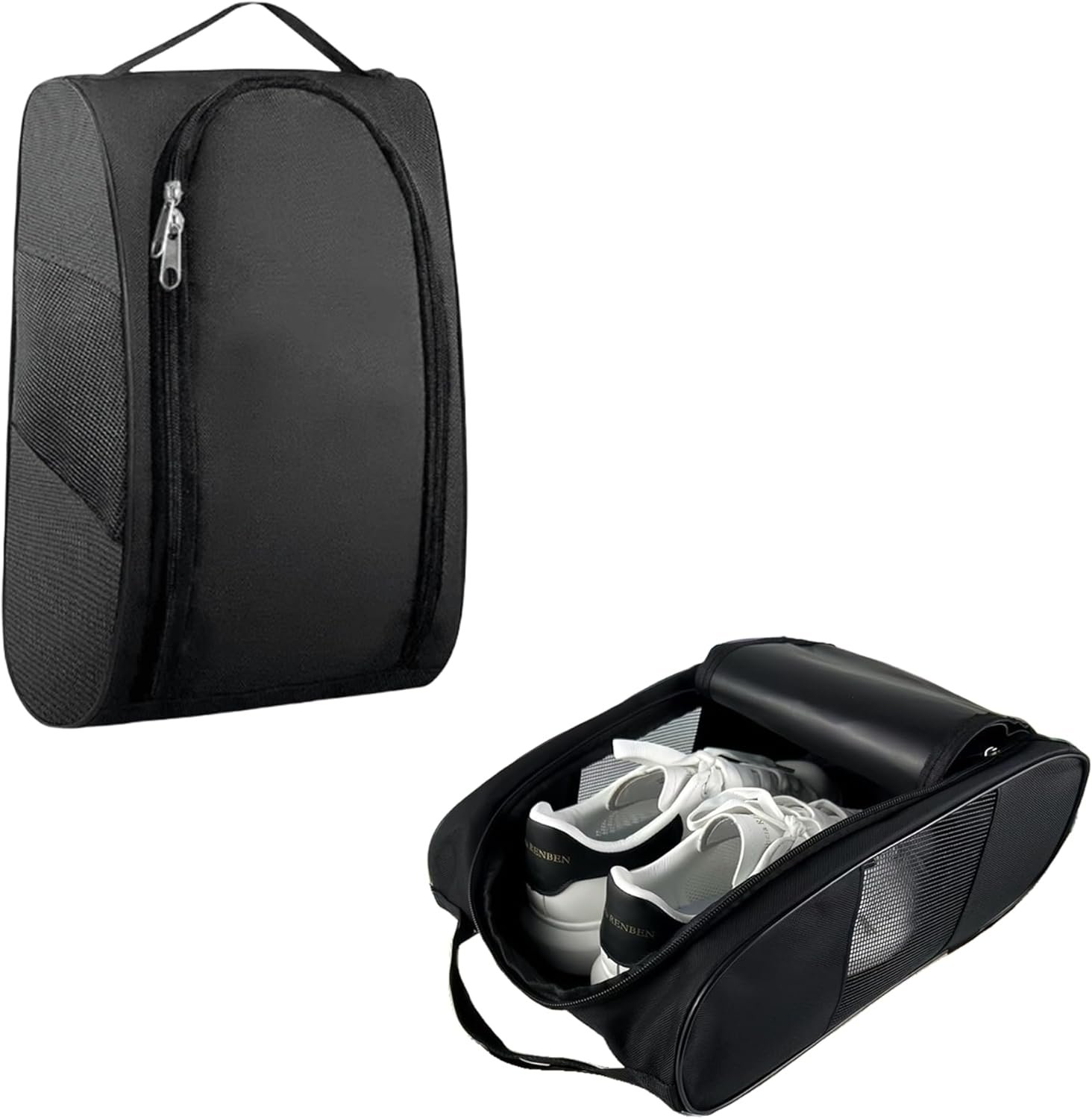 Portable Oxford Golf Shoes Bag, Sports Shoe Bag with Ventilation, Waterproof Travel Shoes Bag, Shoes Storage Organizer with Zipper Closuren for Outdoor, Sports, Golf, Travel, Gem (Black2)