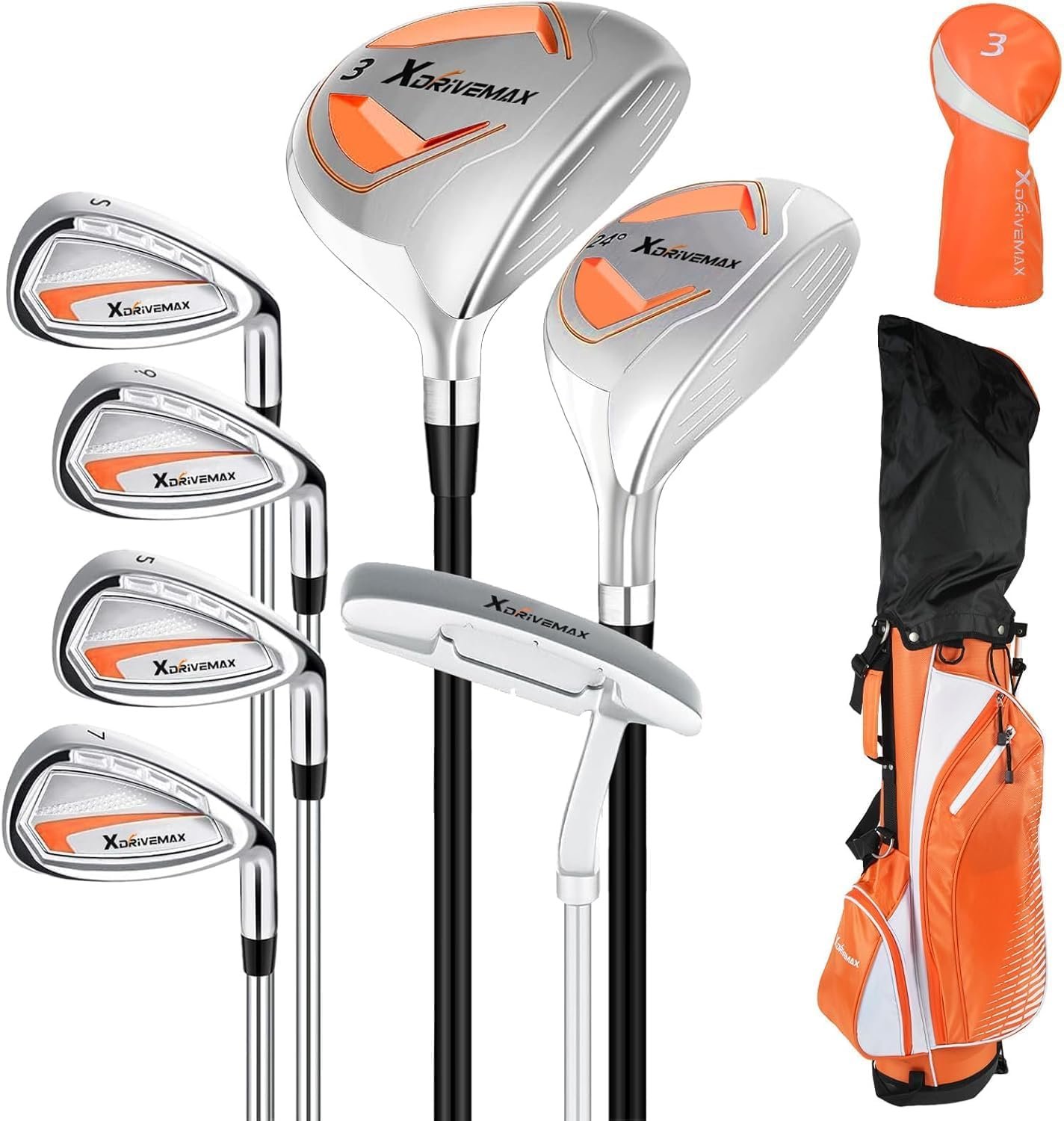 XDriveMax 8-Piece Right & Left Hand Complete Golf Club Set for Men & Women: Wood, Hybrid, Irons, Putter & Bag – Beginner Friendly, High Distance & Accuracy