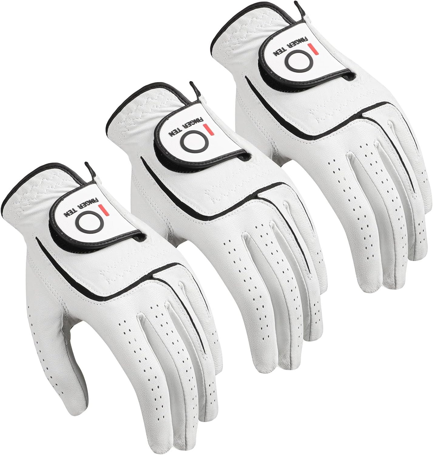 FINGER TEN Mens All Premium Soft Cabretta Leather Tour Fit Grip Left Hand Lh Right Hand Rh with Cadet Size Golf Gloves Value 3 Pack Size from Small to XXL