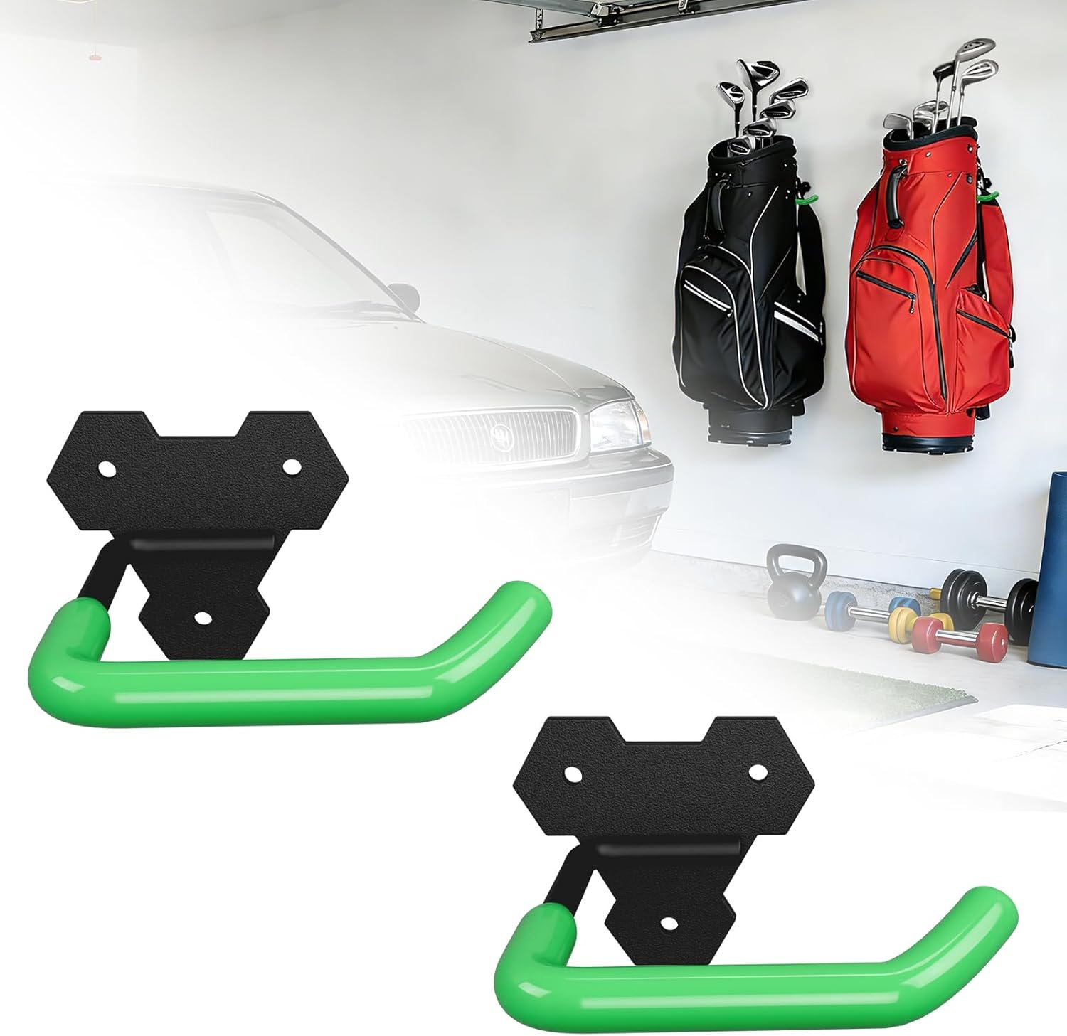 Wall Mounted Golf Bag Hangers for Garage, Golf Bag Hooks for Garage, Wall Mounted Golf Bag Holder, Adjustable Golf Bag Organizer, Golf Bag Rack for Garage for Home, Basement Or Golf Room