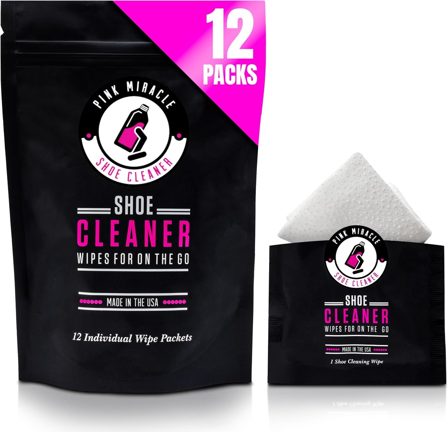 Pink Miracle Shoe Cleaner Quick Wipes for Dirt, Scuffs and Grime Clean Up