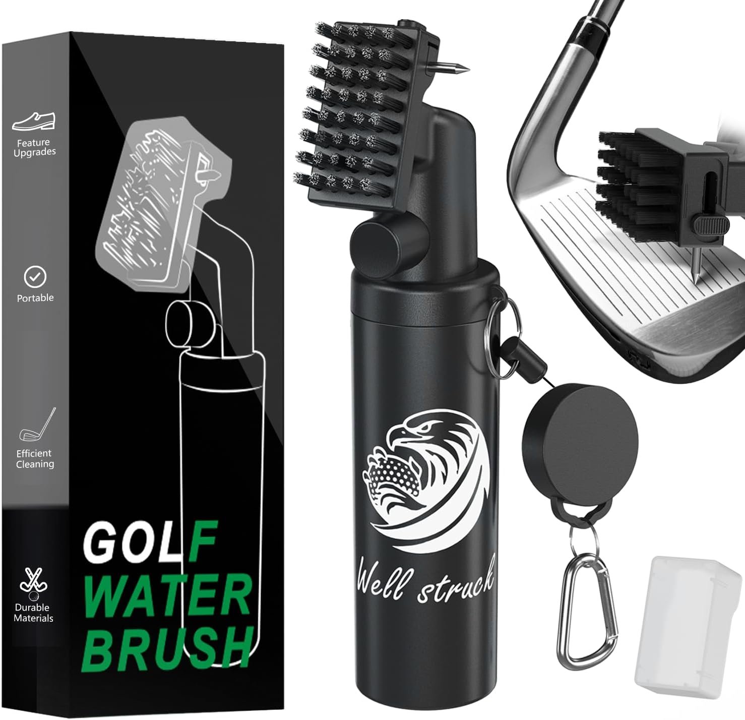 Pro Golf Club Cleaner – 4oz Water Bottle with Groove Cleaner and Retainer Clip, Durable Nylon Bristles for Easy Cleaning, Ergonomic Button Design, Golf Gifts for Men & Essential Accessories