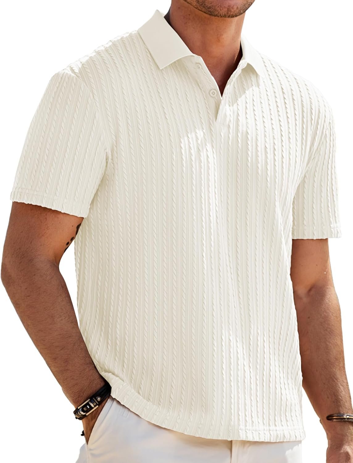 JMIERR Mens Casual Polo Shirt Summer Short Sleeve Vacation Button Beach Knit Stretchy Golf Shirts
