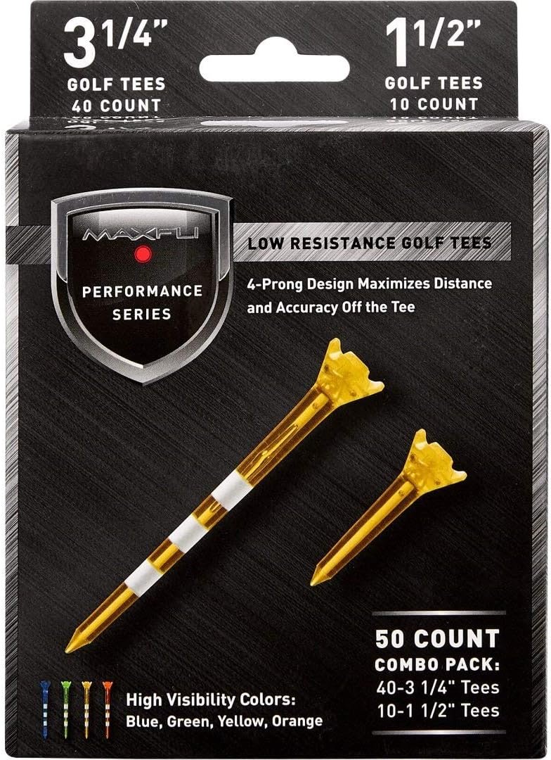 Maxfli Performance Series Low Resistance 3 1/4” & 1 1/2” Assorted Golf Tees – 50 Pack