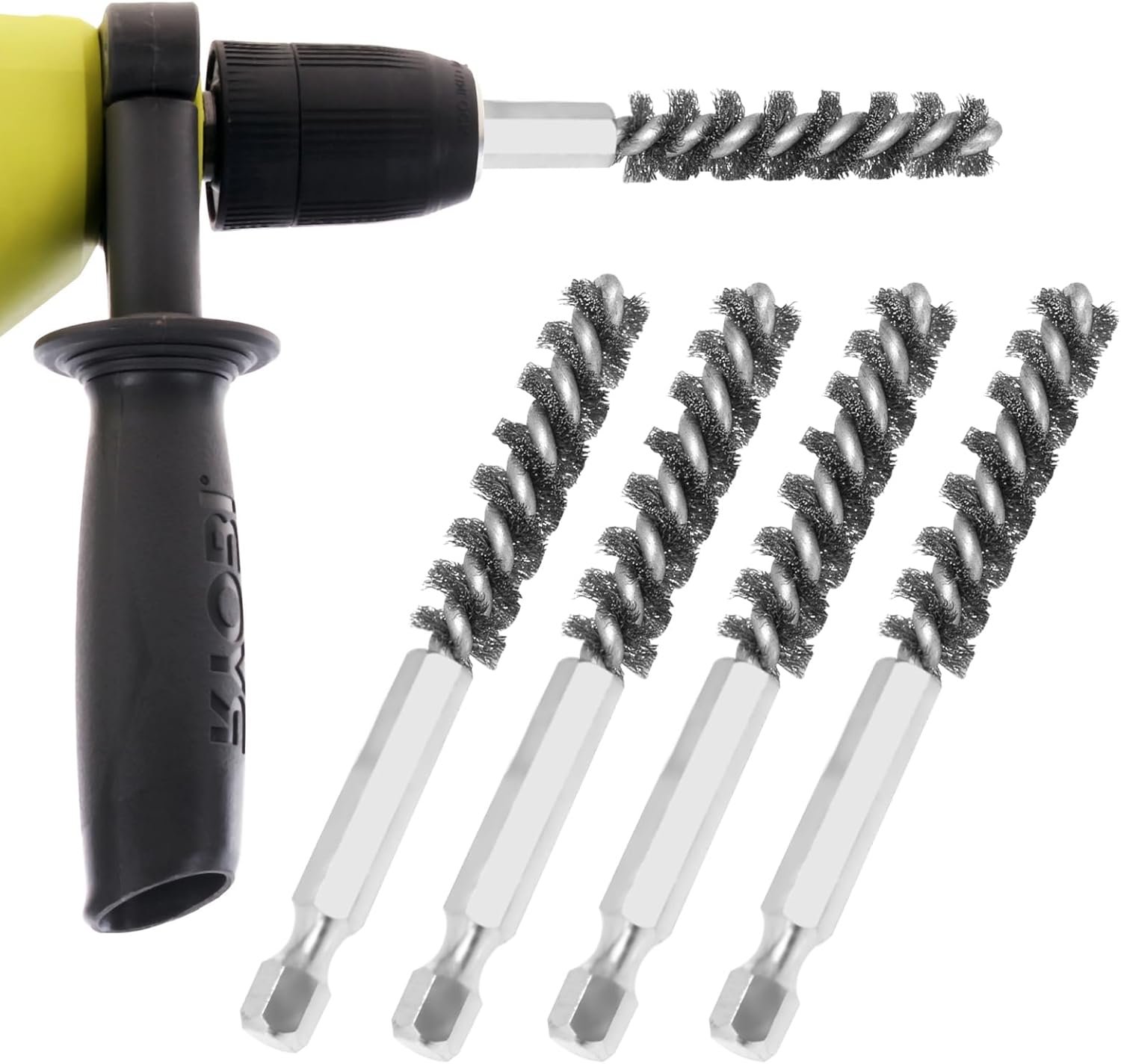 Golf Clubs Head Hosel Brush Golf Shaft Ferrules Brush Stainless Steel Bore Brush Wire Brush Cleaning Tool Hex Shank Handle Electric Drill Wire Brush for Wood and Iron, Pack of 4