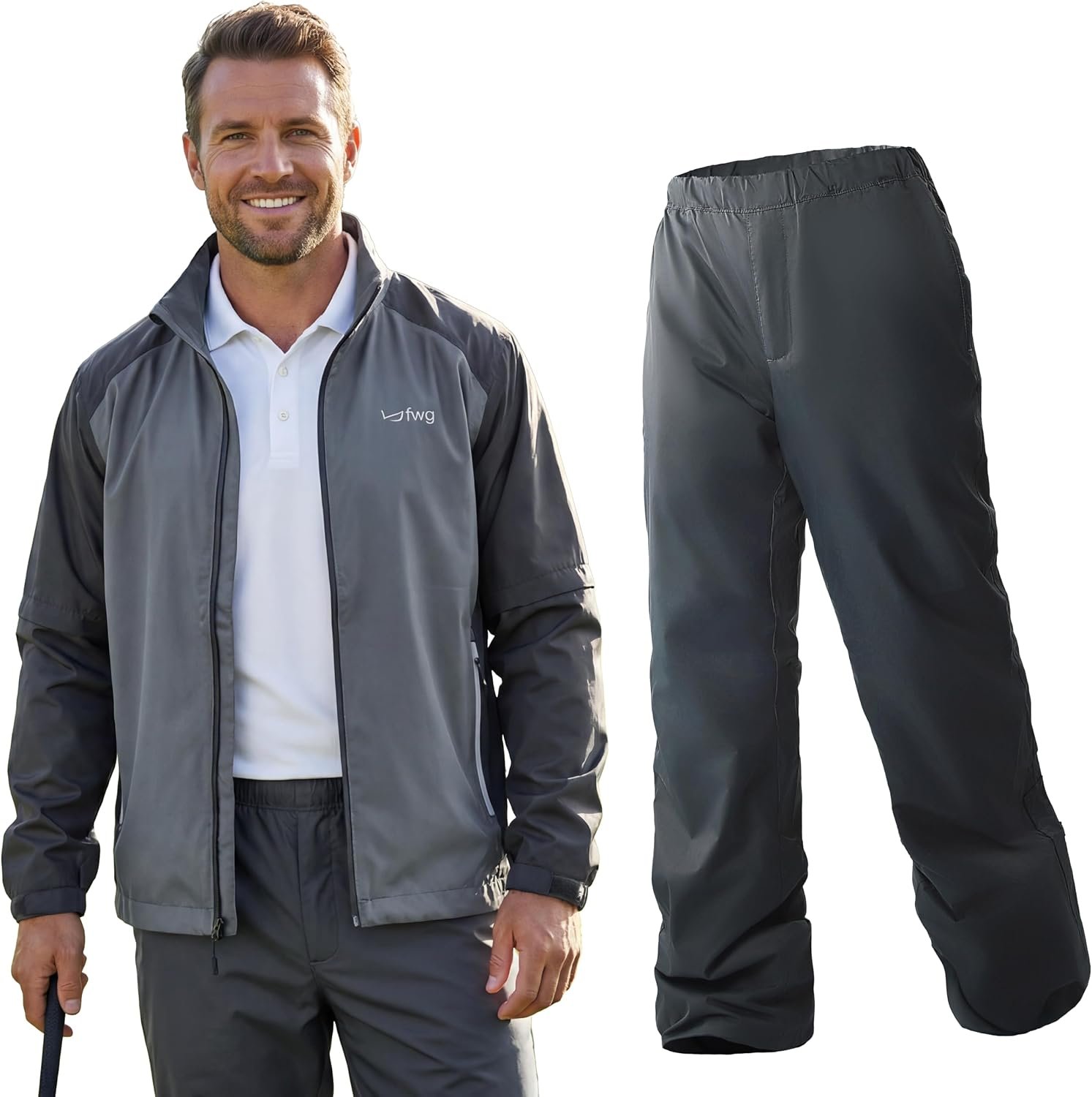 Men’s Waterproof Golf Rain Suit, Removable Sleeve Jacket & Pants for All-Weather Outdoor Activities