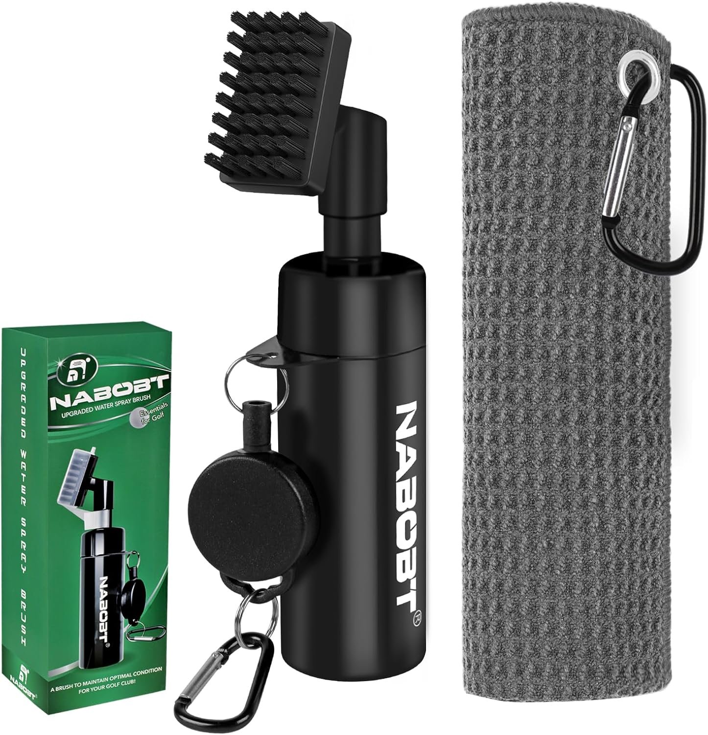 Golf Towel and Brush Set, Premium Golf Towel(16×16 inch) & Squeeze Water Bottle, Essentials Golf Accessories for Men