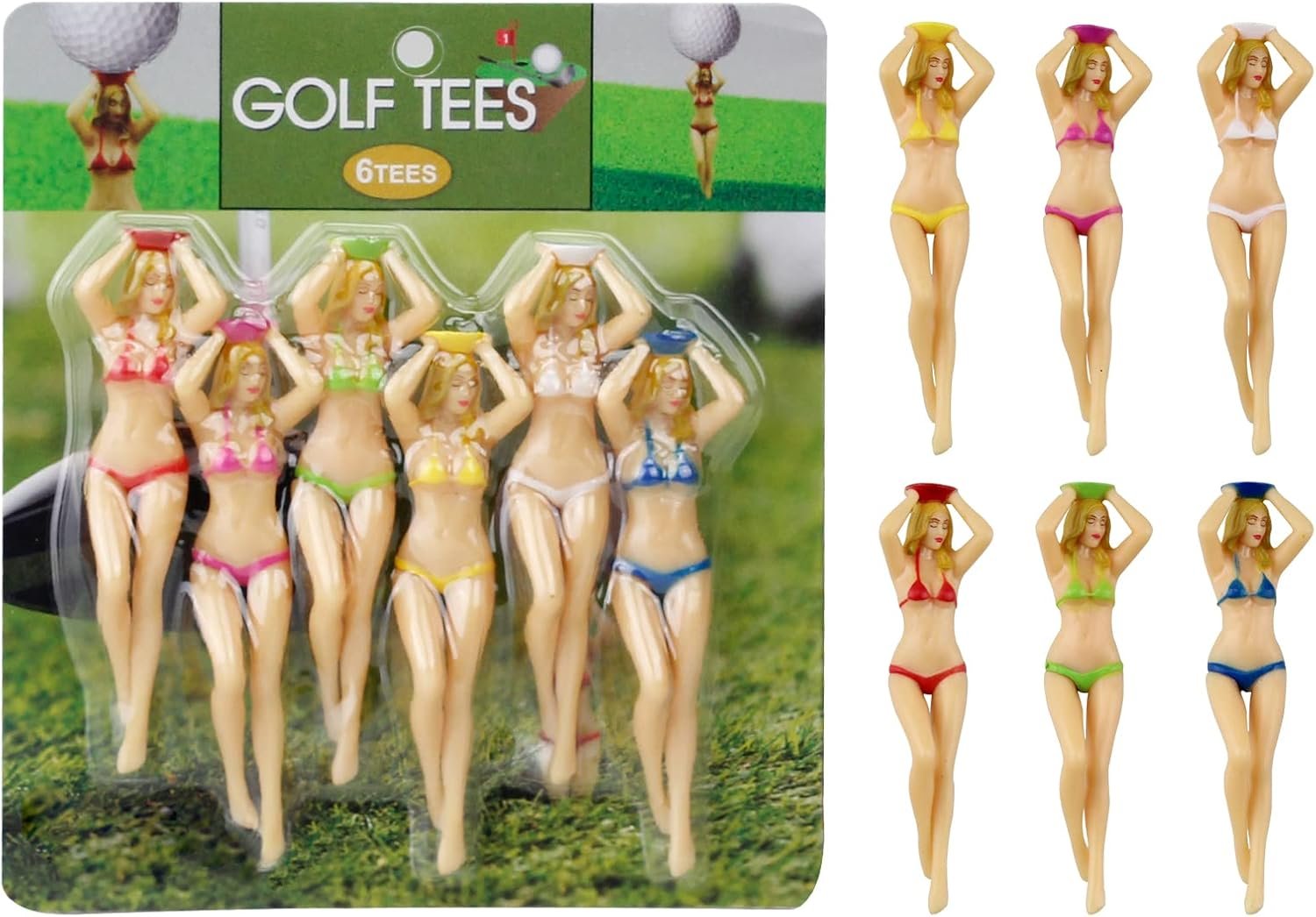KOFULL Colored Golf Tees, 3 inch Golf Practice Novelty Tees, White Elephant Stocking Stuffer Gifts for Golfer Fun Gift, 6 Pcs