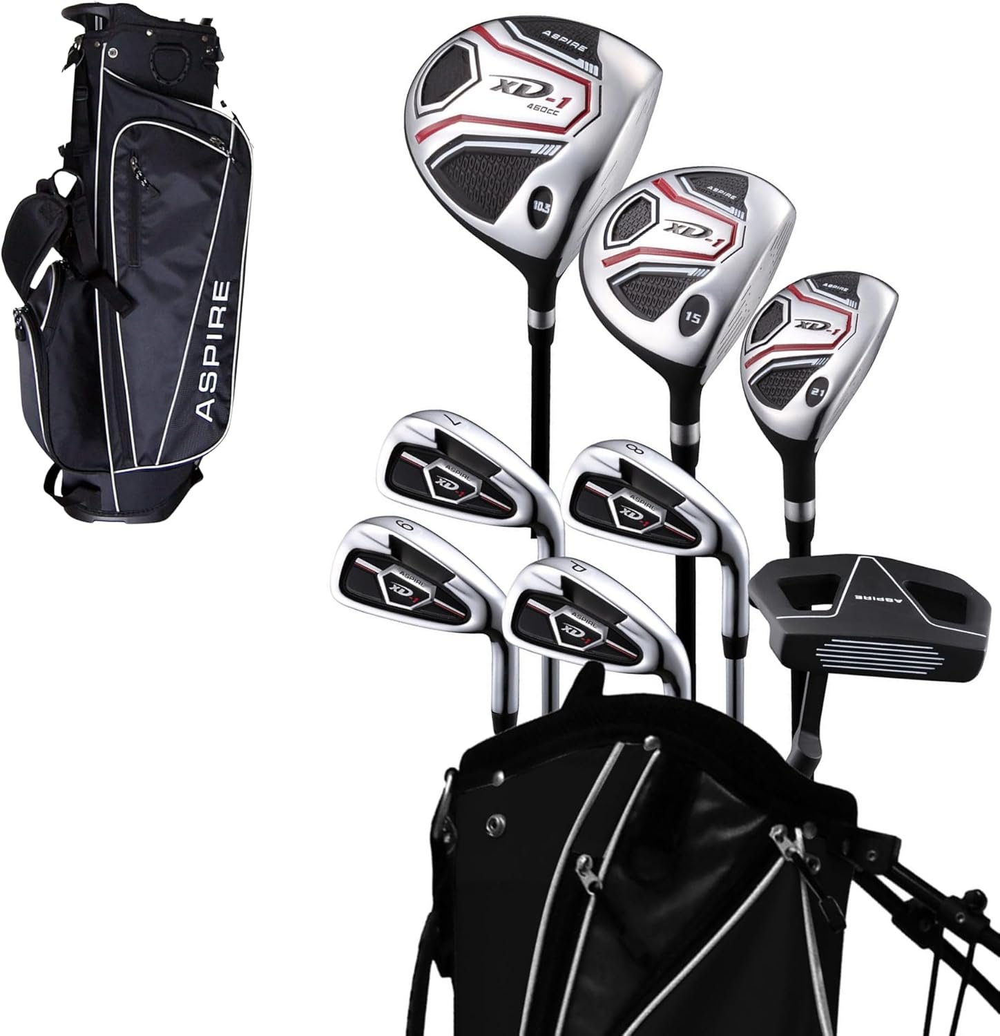 Aspire XD1 Teen Golf Club Set for Ages 13–16 – Complete Youth Golf Set with Driver, Hybrid, 7–PW Irons, Putter, Stand Bag & 3 Headcovers – Graphite/Steel Shafts