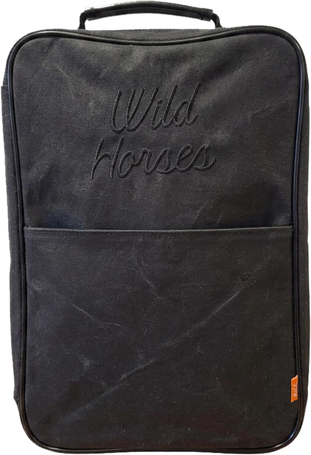 Wild Horses Golf Shoe Bag – Premium 12oz Waxed Canvas w Ventilation – Free Mini Towel & ShoeHorn – Easy Wipe Down Interior – Waterproof Travel Shoe Bag Storage – Men & Women up to Size 14 – Black