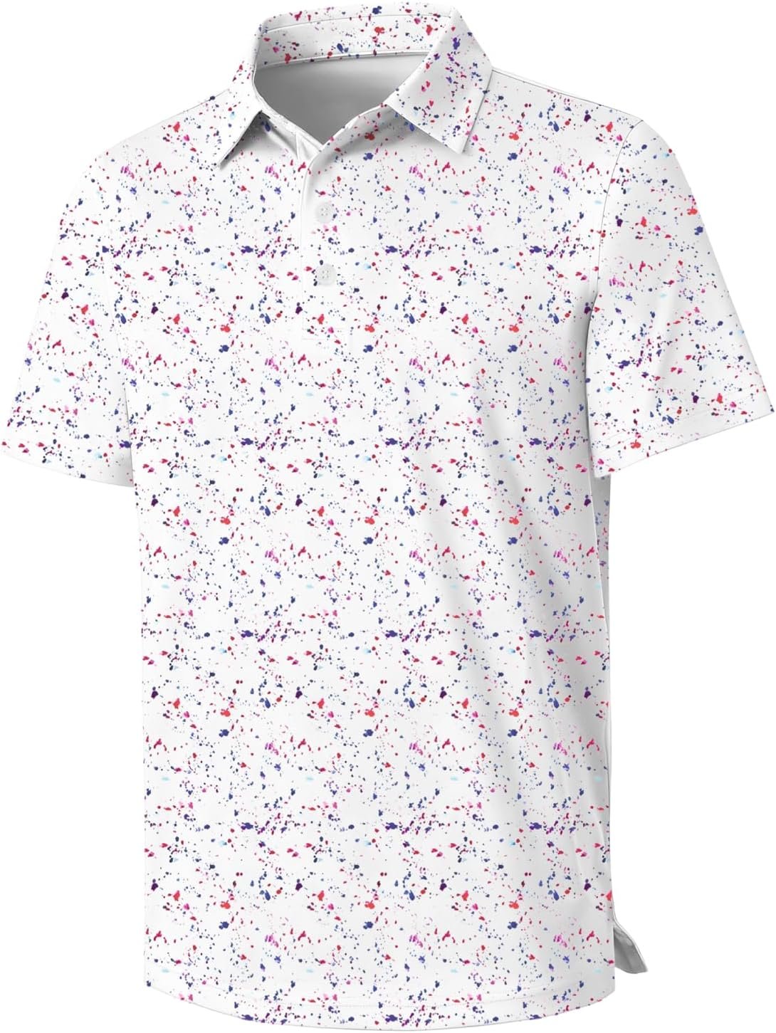 Boys Performance Polo Shirt Short Sleeve Moisture Wicking Active Casual Print Collared Golf Shirts for Boy Size 5-14