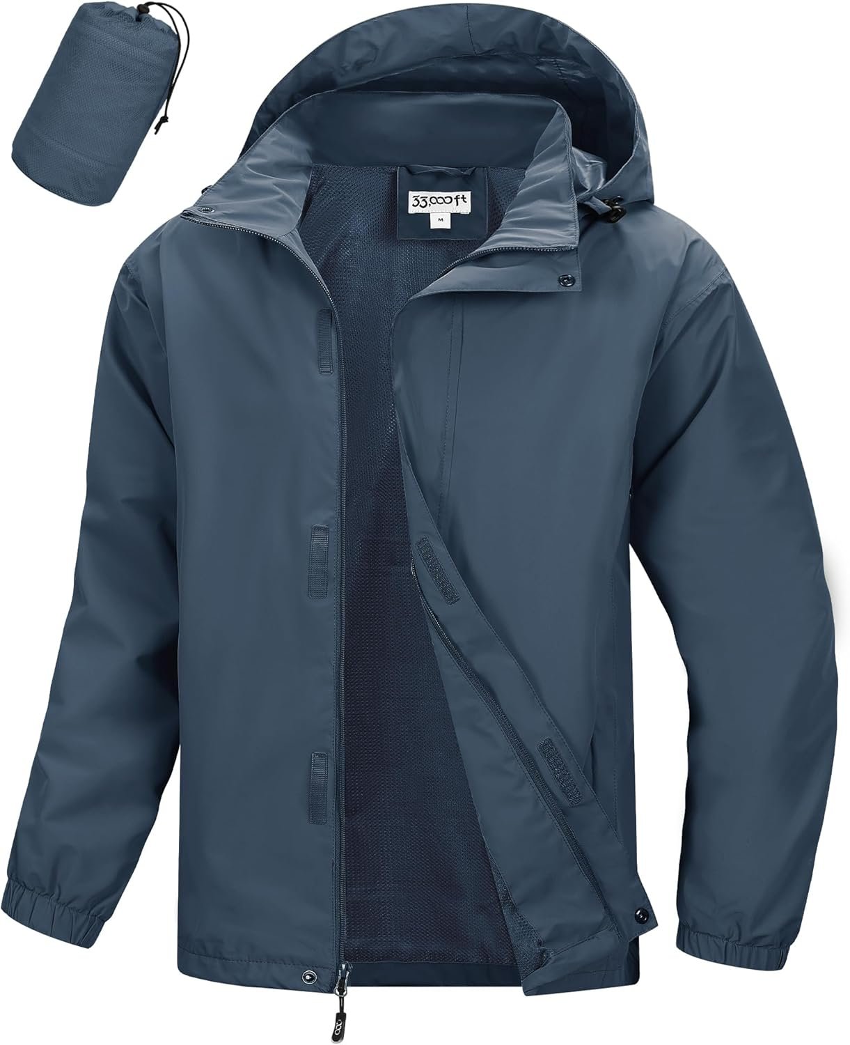 33,000ft Men’s Packable Rain Jacket Waterproof Lightweight Raincoat Rain Shell with Hood for Outdoor Hiking Golf Travel