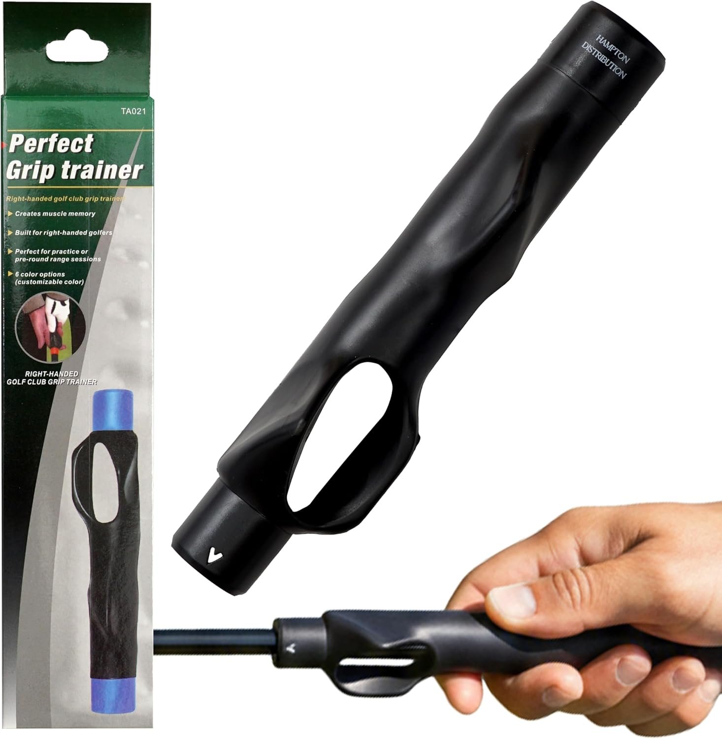 Golf Grip Trainer, Right Handed Grip Trainer Golfers, Grip Trainer Golf Club Attachment for Hand Positioning Improvement On Golf Club, Hampton Distribution