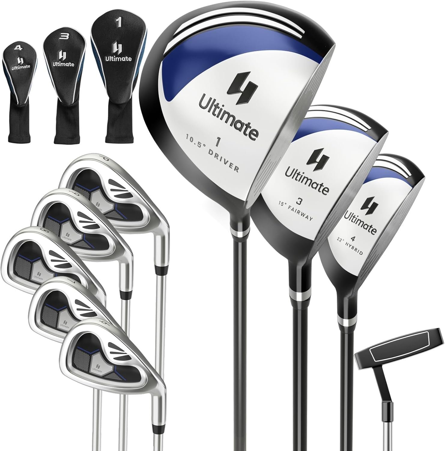 Tangkula 9/10 Pieces Men’s Complete Golf Clubs Set, Golf Club Package Set with 460CC Driver, Fairway Wood & Hybrid, Irons, Putter, Portable Regular Golf Club Set