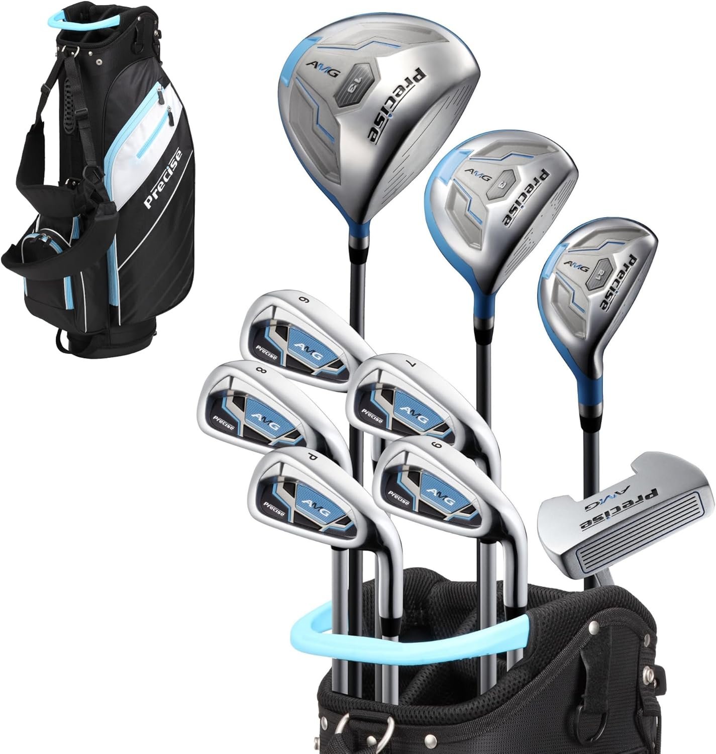 Precise AMG Women’s Golf Clubs Full Set – Petite, Regular & Tall Sizes | Beginner & Intermediate | Right Handed | Driver, Fairway, Hybrid, Irons, Putter & Stand Bag