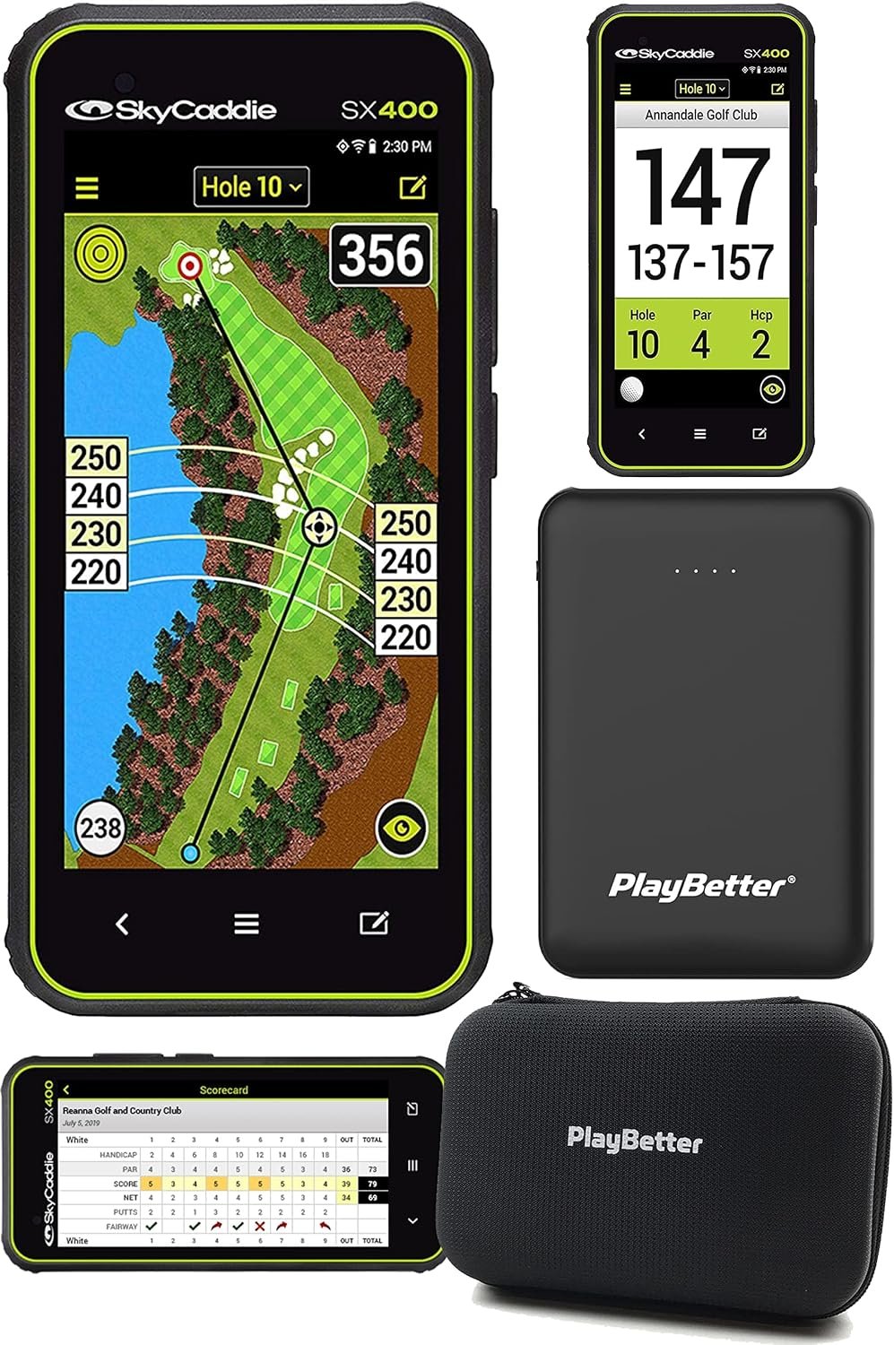 SkyCaddie SX400 Handheld Golf GPS Power Bundle – Rugged & Touchscreen Golf GPS Rangefinder, 4″ Display, 35,000 Maps with PlayBetter 5000mAh Portable Charger & Protective Hard Case
