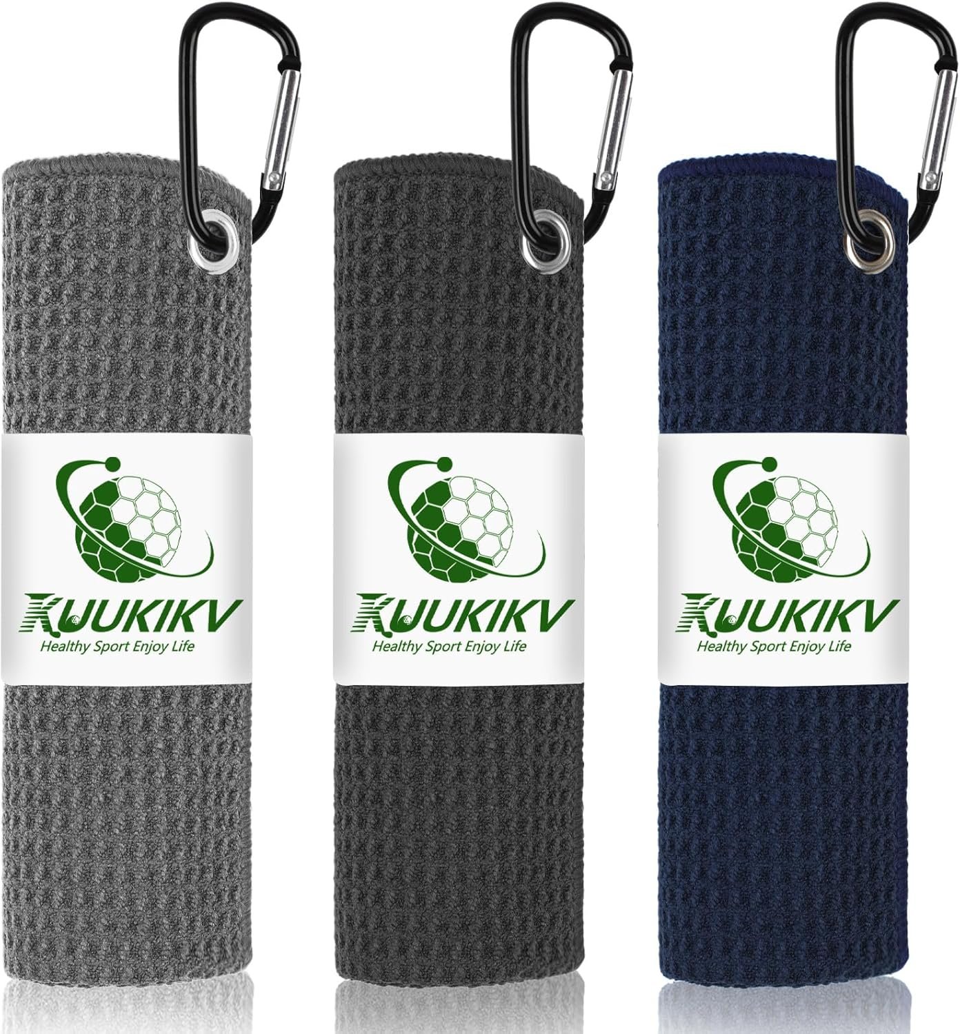 3 Pack 16″ X 16″ Golf Towels for Golf Bags for Men, Premium Waffle-Pattern Golf Towel with Carabiner Clip, Super Absorbent Microfiber Towel, Golf Accessories for Men, 3 Stain-Resistant Colors