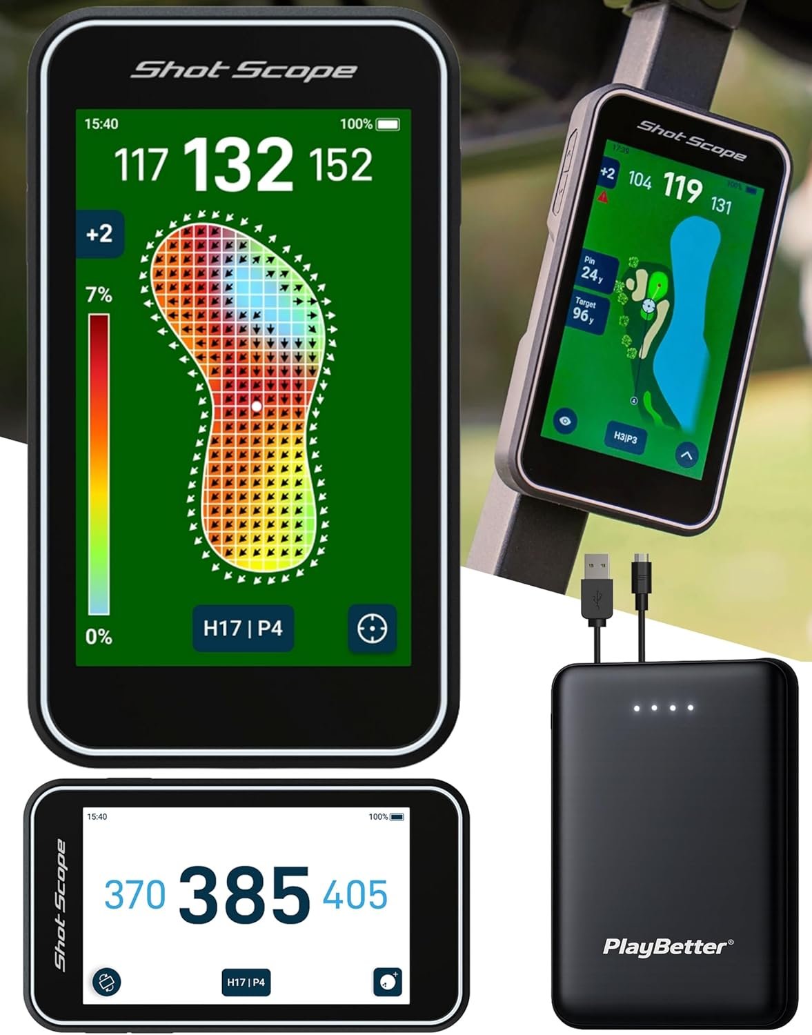Shot Scope H50 (2026 Model) Handheld Golf GPS Bundle – 42,000 Courses, Green Contour Maps, F/M/B & Hazard Distances with PlayBetter 5000mAh Portable Charger – Lightweight Magnetic Golf GPS Device