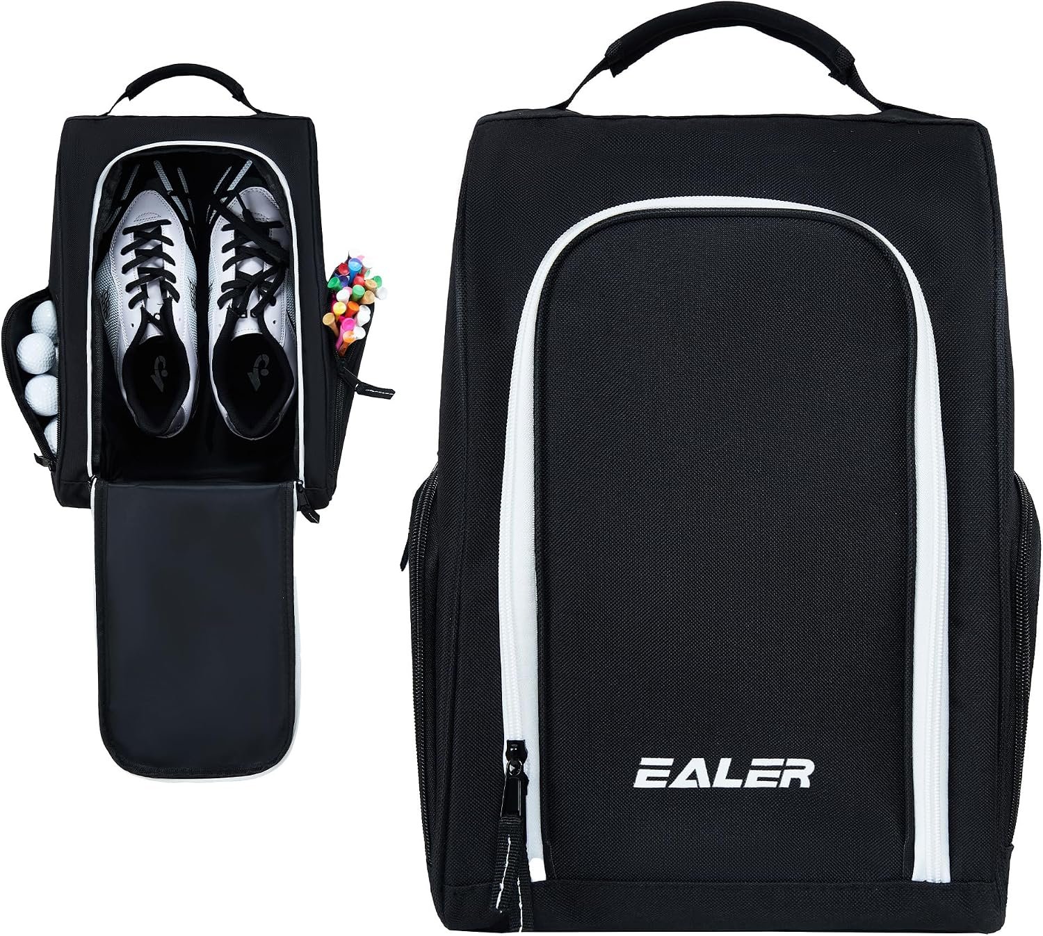 EALER GSB100 Golf Shoe Bag, Zippered Shoes Carrier Bags with Ventilation & Double Outside Pocket for Golf Balls, Socks, Tees, Valuables and Other Accessories