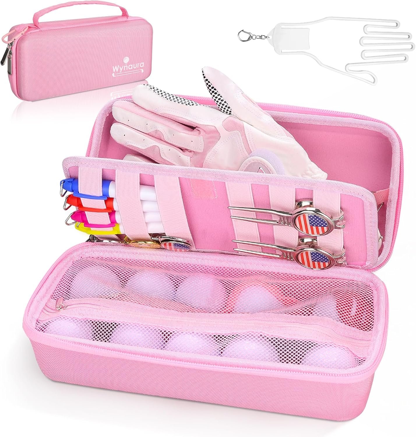 Golf Glove Case with Removable Shaper – Hard Shell Organizer Pouch – Portable Storage Holder Box for Balls, Tees & Valuables – Golf Accessory Bag & Gifts for Men Women