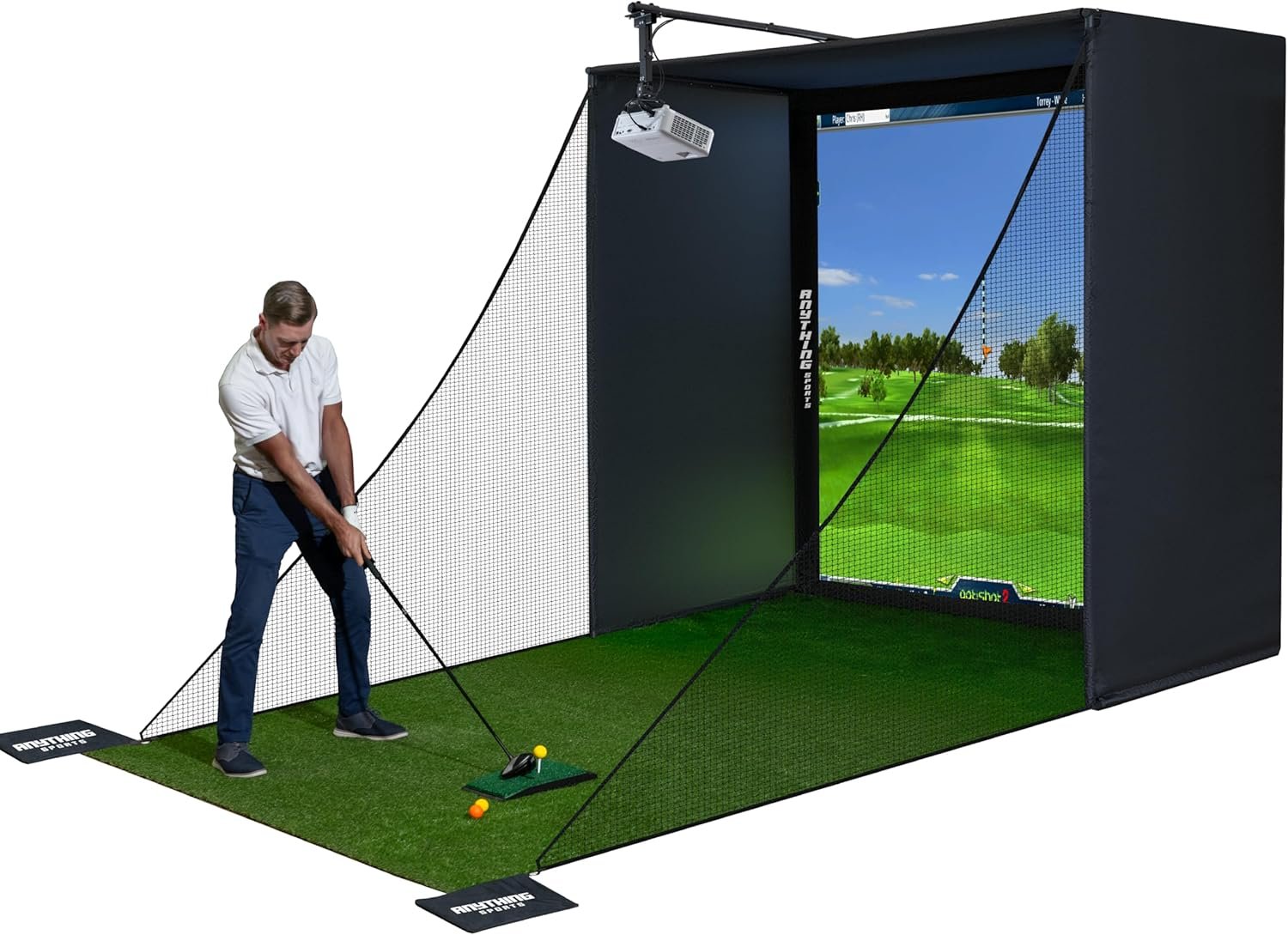 Complete Golf Simulator Enclosure Package – 4K-Ready Impact Screen with Blackout Cage, Projector Mount, Frame Poles, Side Shank Nets | Indoor & Garage Practice | Easy Setup | 12-Month Warranty