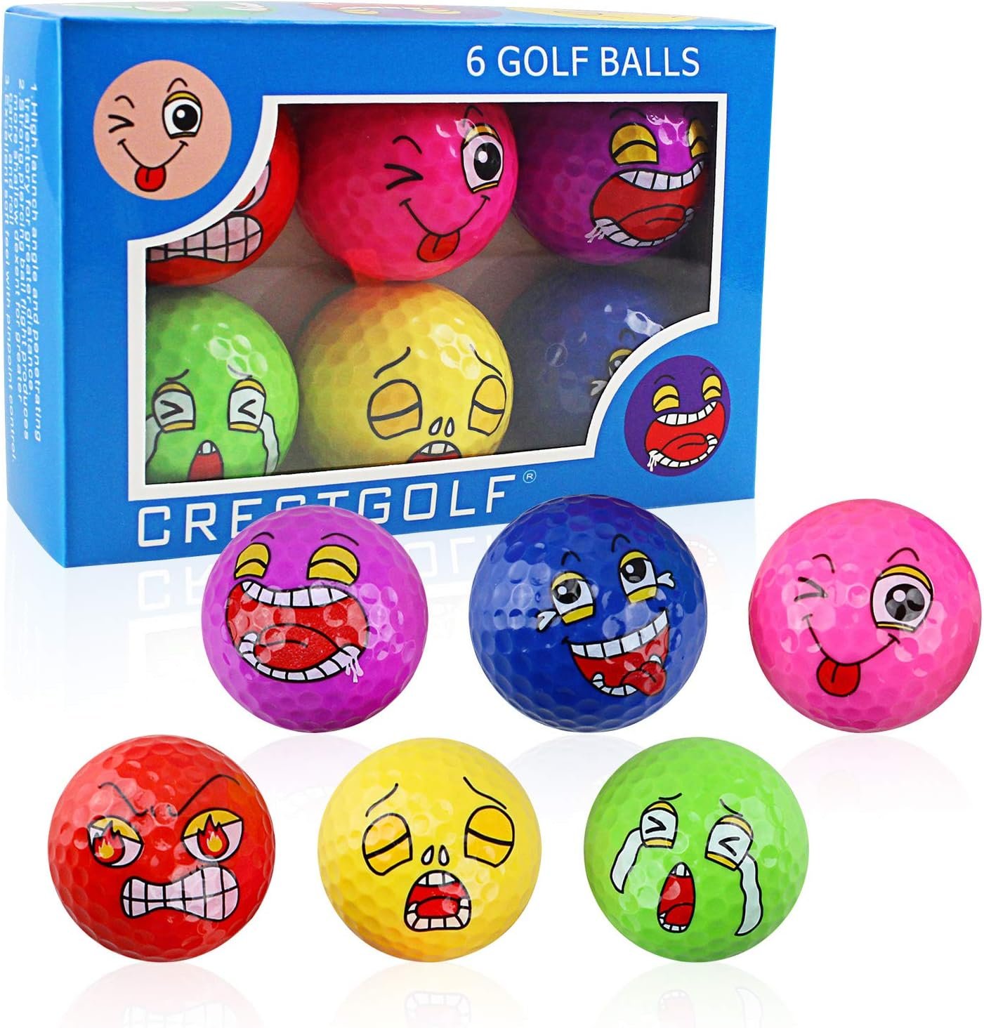 MYKUJA Funny Golf Balls, Practice Golf Balls Colored, Novelty Golf Gifts for Men, Women and Dads, 6-Pack Expression Colored Golf Balls, Fun Balls, Golf Accessories