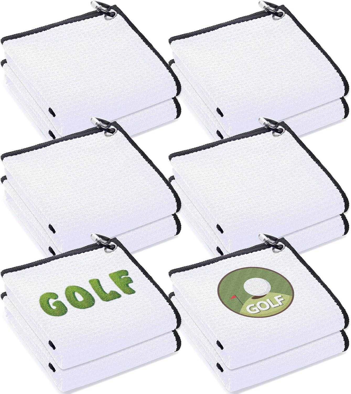 Batiyeer 6 Pcs 16″ x 16″ Golf Towel Bulk for Golf Bags Microfiber Fabric Towel with Clip Waffle Pattern, Fitness, Camping, Hiking, Yoga (White)