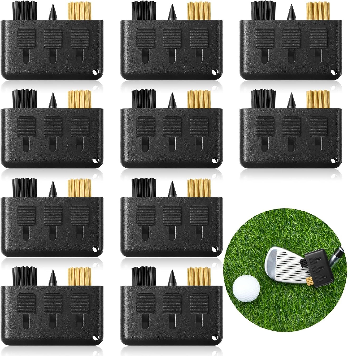 Nuanchu 10 Packs 3 in 1 Golf Club Brush, Retractable Portable Multiple Golf Club Cleaner with Groove Sharpening Tool, Pocket Size Cleaning Accessories