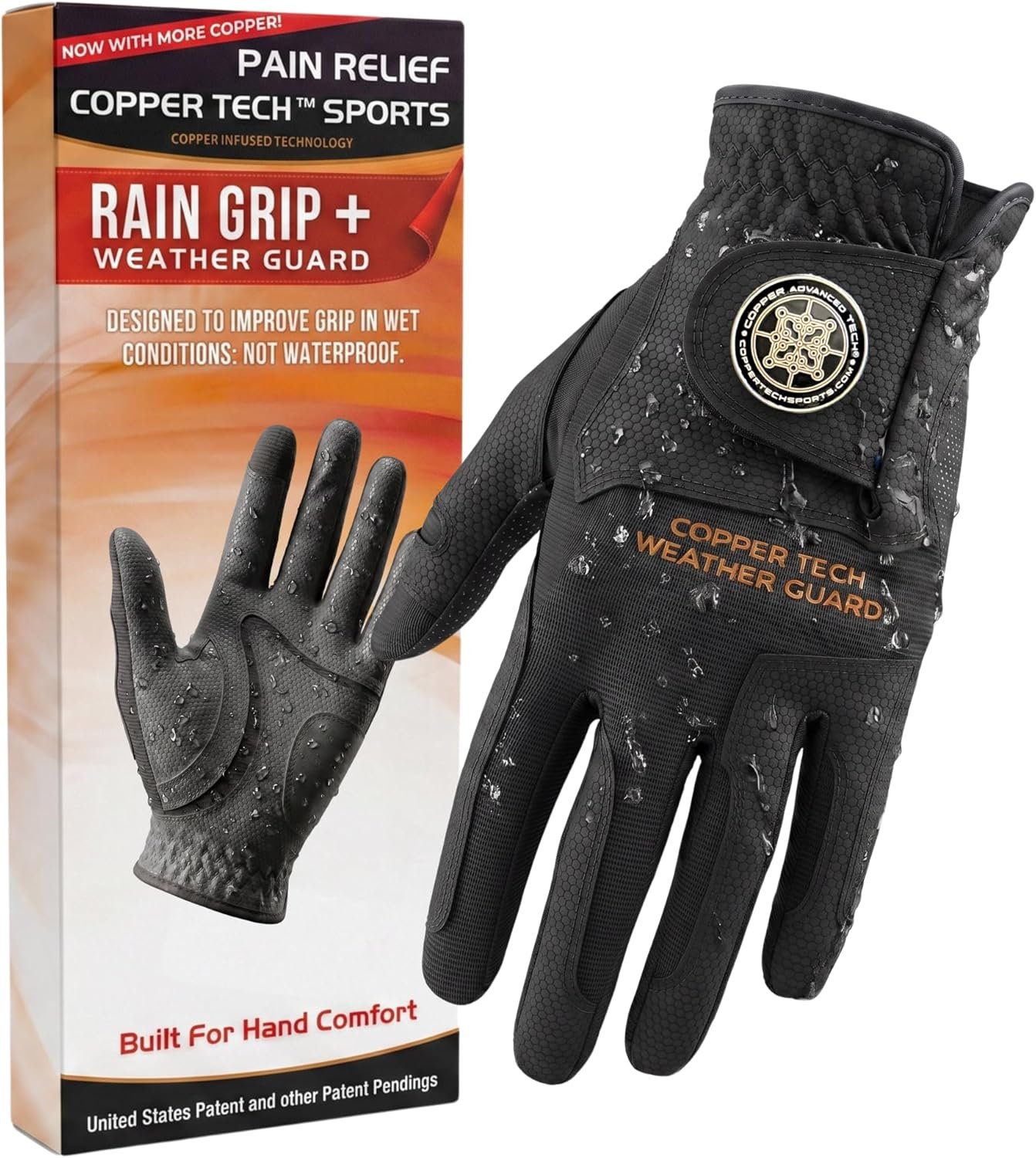 Copper Tech Plus Rain Golf Gloves Men Left Hand or Right Hand (Single) | Water-Enhanced Golf Rain Gloves for Men | Joint Support Ergonomic Copper Compression