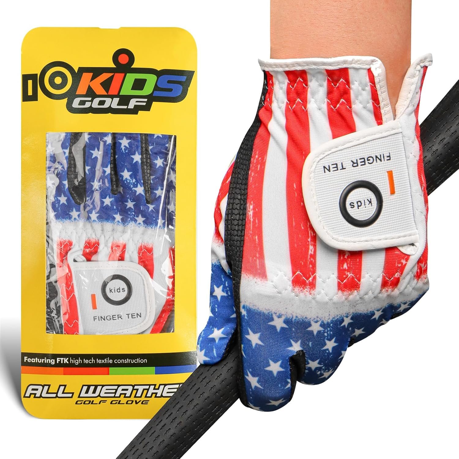 FINGER TEN Kids Golf Glove Left or Right Hand 1 Pack with Cool Design, Extra Grip Gloves Comfortable Breathable for Youth Junior Toddler Boys Girls